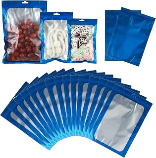 150 PCS-6x9 Reclosable Mylar Bags Blue for Food Storage, Resealable Mylar Bag with Clear Window for Small Businesses, Smell Proof Aluminum Foil Edible Packaging Bag for Candies
