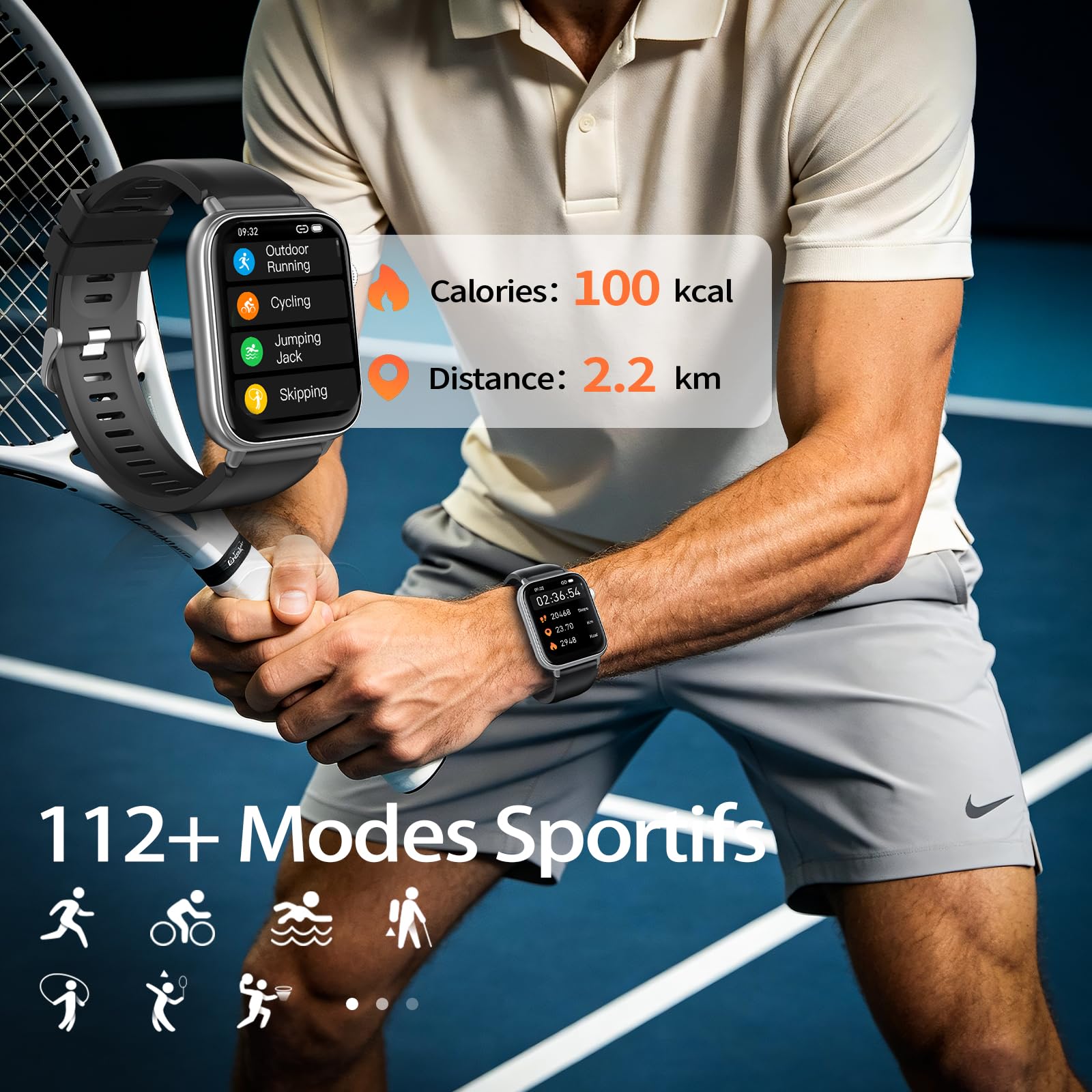 Montre Connectée Homme Femme avec Appel Bluetooth | 1,85'' HD Smartwatch avec Sommeil Fréquence Cardiaque SpO2 Podomètre,112+ Modes Sportifs Montre Étanche IP68,pour Android iOS