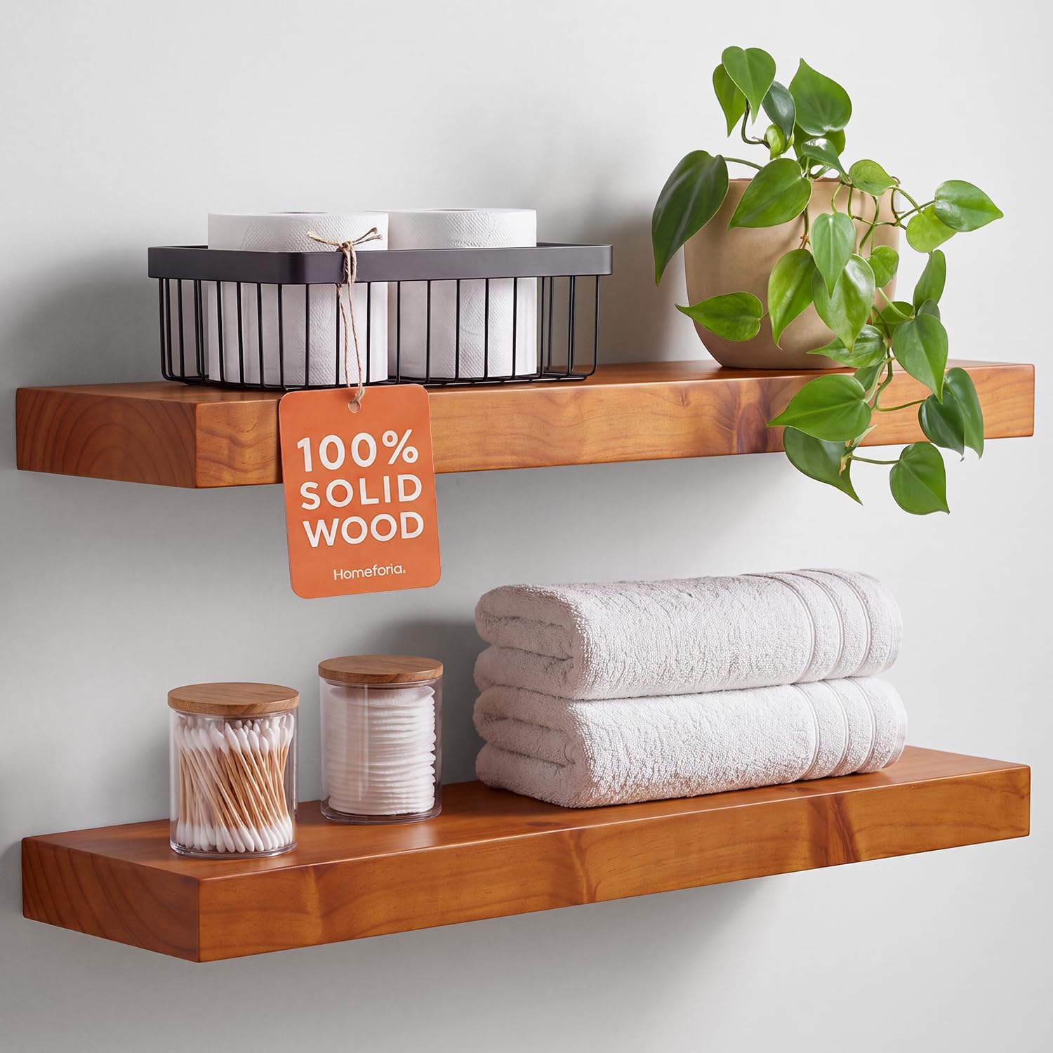24 Inch Floating Shelves, High-End Solid Pine Wood, Set of 2