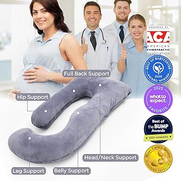 Momcozy Pregnancy Pillows for Sleeping, U Shaped Full Body Maternity Pillow with Removable Cover - Support for Back, Legs, Belly, HIPS for Pregnant Women, 57 Inch Pregnancy Pillow for Women, Grey