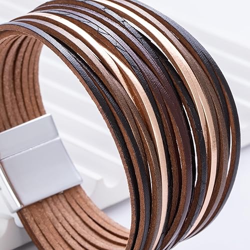 Miniatura 5 de FANCY SHINY Pulseras de cuero estilo bohemio, apilables, con cierre magnético, joyería bohemia de moda para mujer