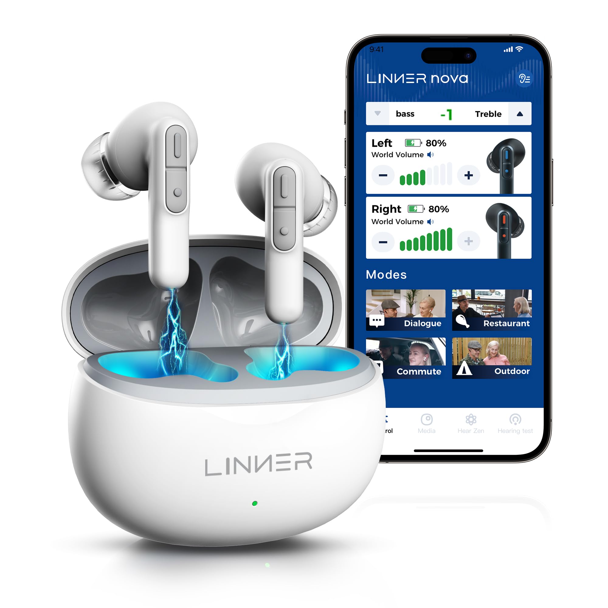 LINNER Nova Lite Bluetooth Hearing Aids for Seniors, Hearing Aid with Noise Canceling and Volume Control, Up to Moderate Hearing Loss, Not Include Connect