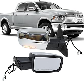 Passenger Side Mirror Compatible with 2013-2018 Dodge Ram 1500 2500 3500 Mirrors with Heated Puddle Lamp Tuning LED Signal Power Fold Chrome(9+2Pins)