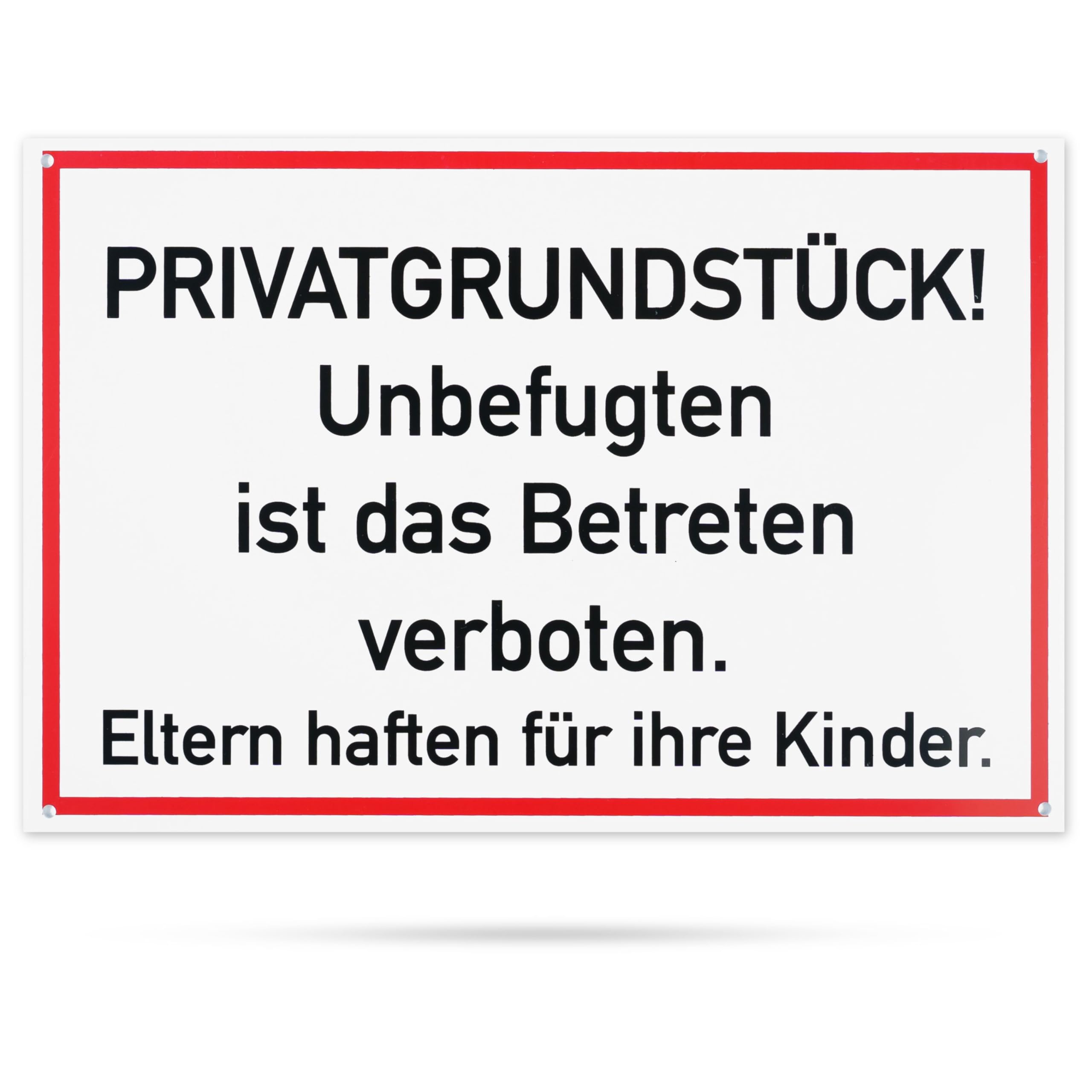 Alu-Schild „Privatgrundstück – Betreten Verboten“ – 29x12 Cm, 3 Mm Stark, Wetterfest, Made In Germany
