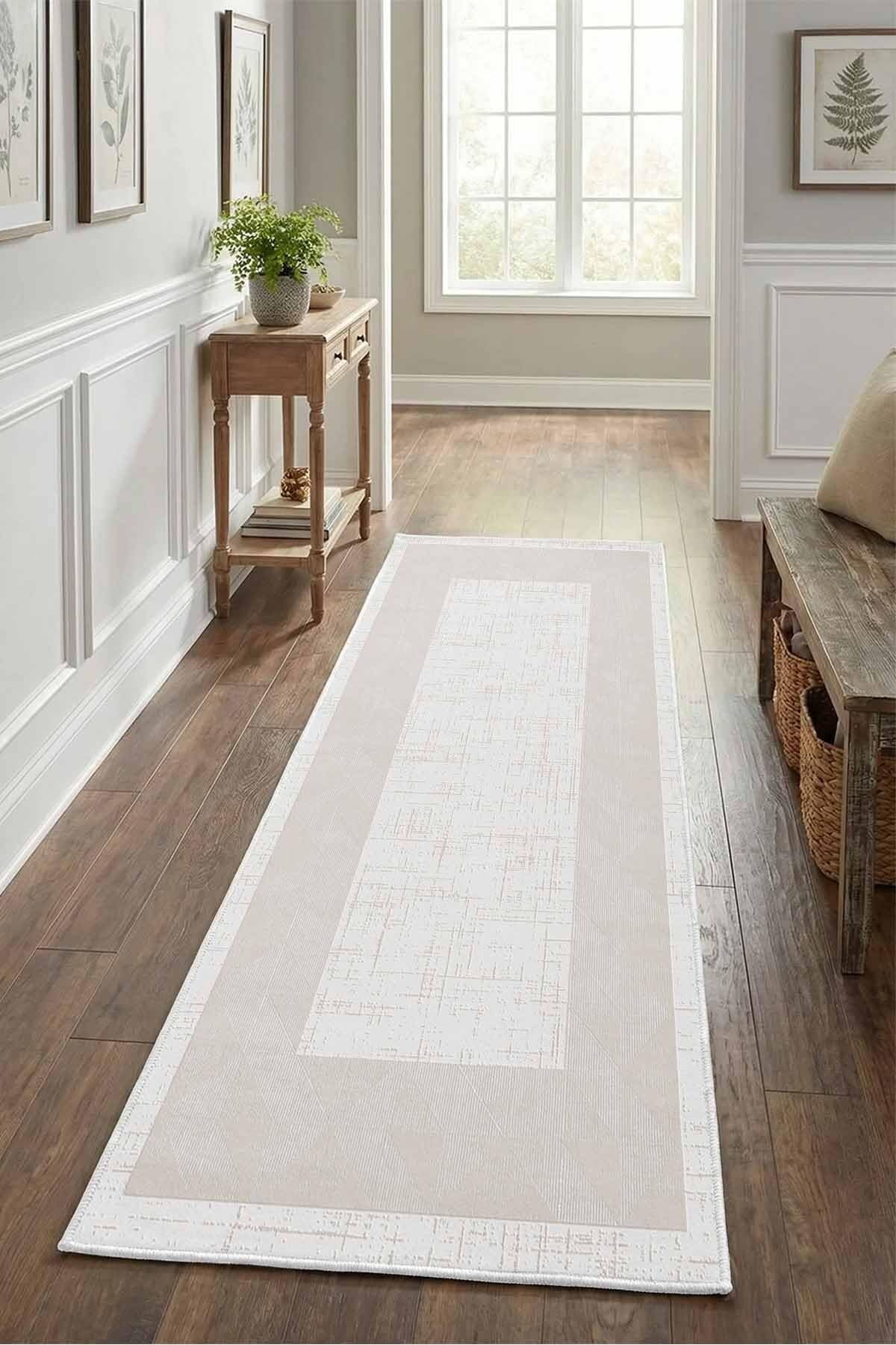 Monnhein Bej Yolluk 1250 - Yıkanabilir, Kaymaz Taban, Dijital Baskılı, Leke Tutmaz, İnce Hav, Modern Koridor, Mutfak, Antre ve Salon için Dekoratif Yolluk