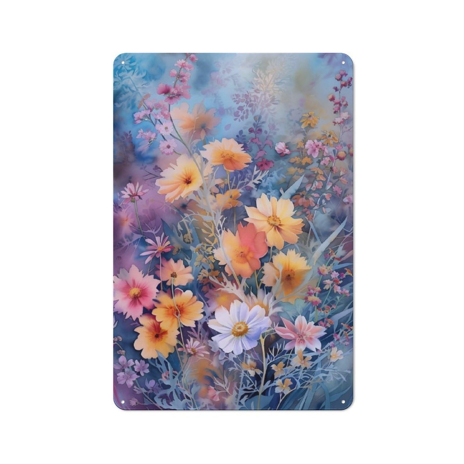 Junmoney Watercolor Flowers Tin Sign 30X20cm With For Home Bar Wall, Rustic Decor, For Kitchen, Dining Room And Home Bar Wall Decor