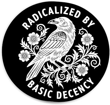 3Pcs-2" Radicalized by Basic Decency Sticker, Raven Social Justice Liberal Protest Political Activist Feminist Waterproof Die-Cut Vinyl Sticker for Laptop Water Bottle Cars Decal Gifts 2 Inches