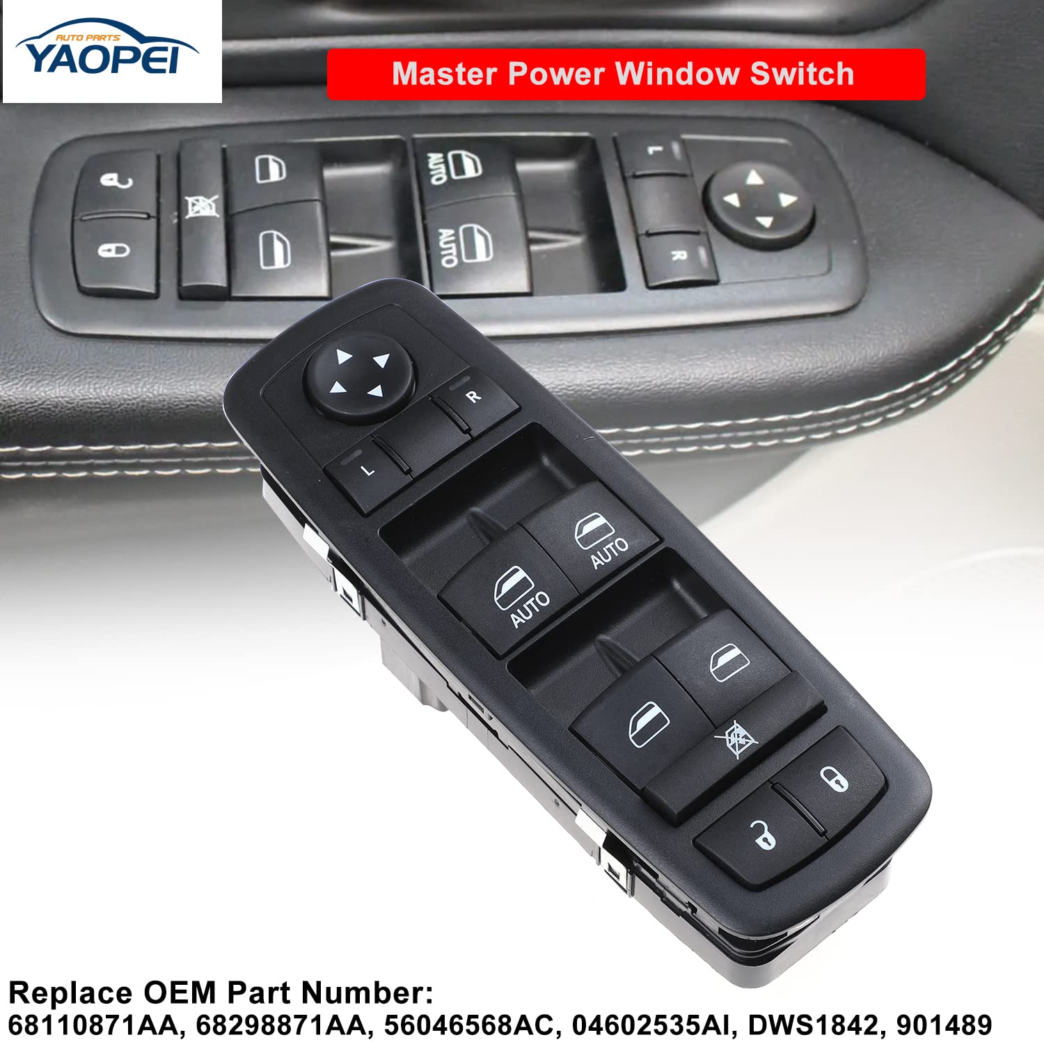 Master Power Window Switch Left Driver Side for Chrysler Town & Country 2012-2016, Dodge Grand Caravan 2012 2013 2014 2015 2016 2017 2018 2019 for Ram C/V 2012-2015 Replaces 68110871AA (3 PINS+0 PIN)