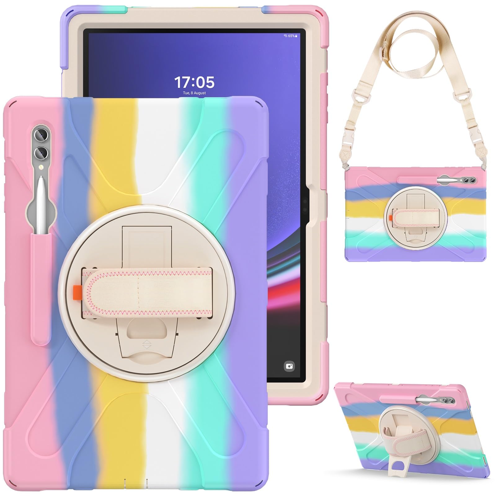 Kompatybilny z Samsung Galaxy Tab S9 Ultra 14,6" (SM-X910/X916B/X918U) 2023 Etui, wytrzymałe, odporne na wstrząsy etui uchwytem długopis, paskiem ramię i ochronną osłoną(Pembe)