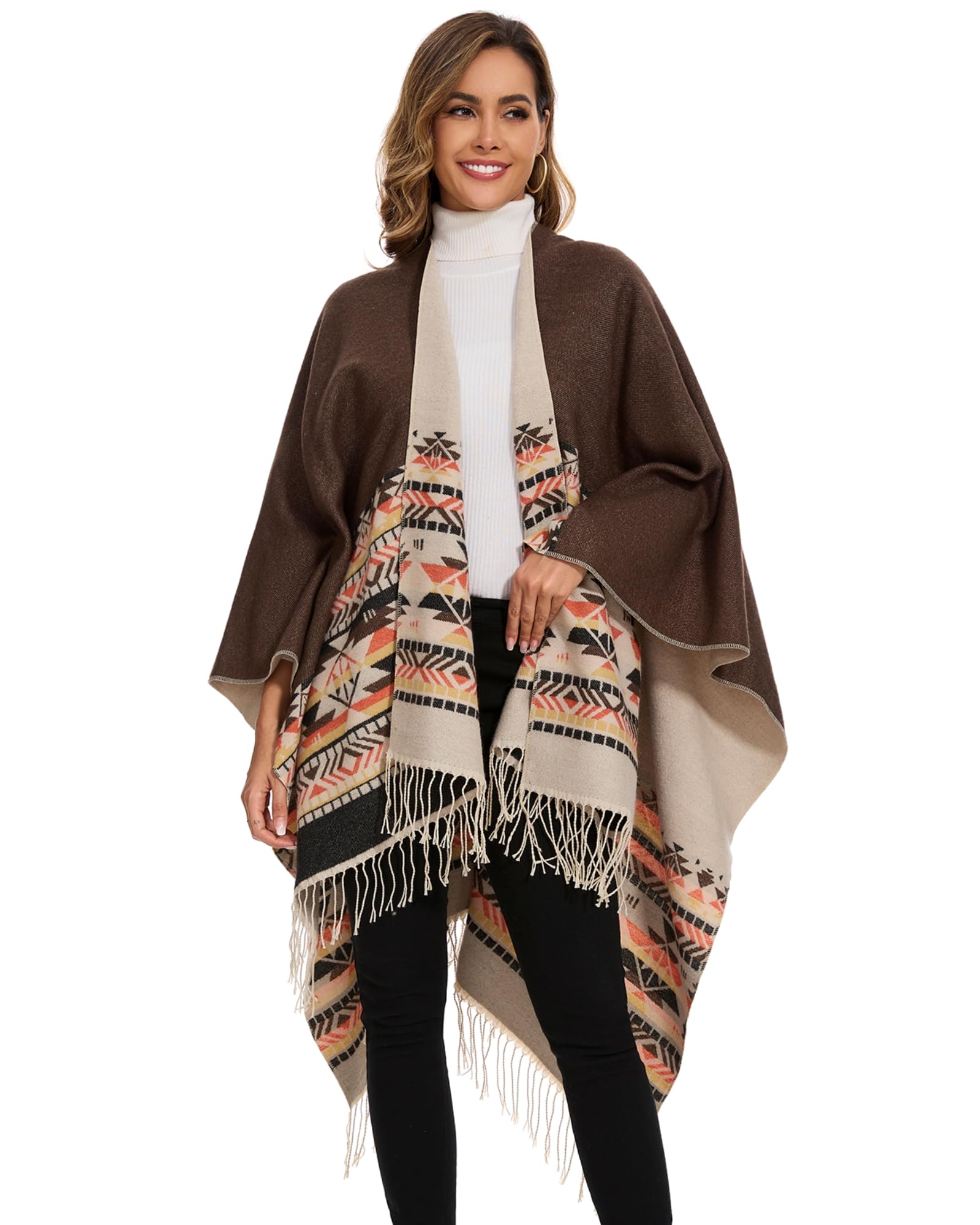 Damen Poncho Schal, Strick Cape Umhang mit Offener Front, Elegante Stola Pashmina Poncho-Decke für Frühling, Herbst und Winter