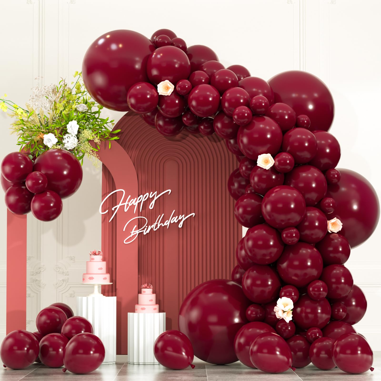 Photo 1 of 104pcs Burgundy Balloons Different Sizes Pack - 18/12/10/5 Inch Maroon Latex Balloons Garland Arch for Birthday, Wedding, Baby Shower, Valentines Day Party Decoration