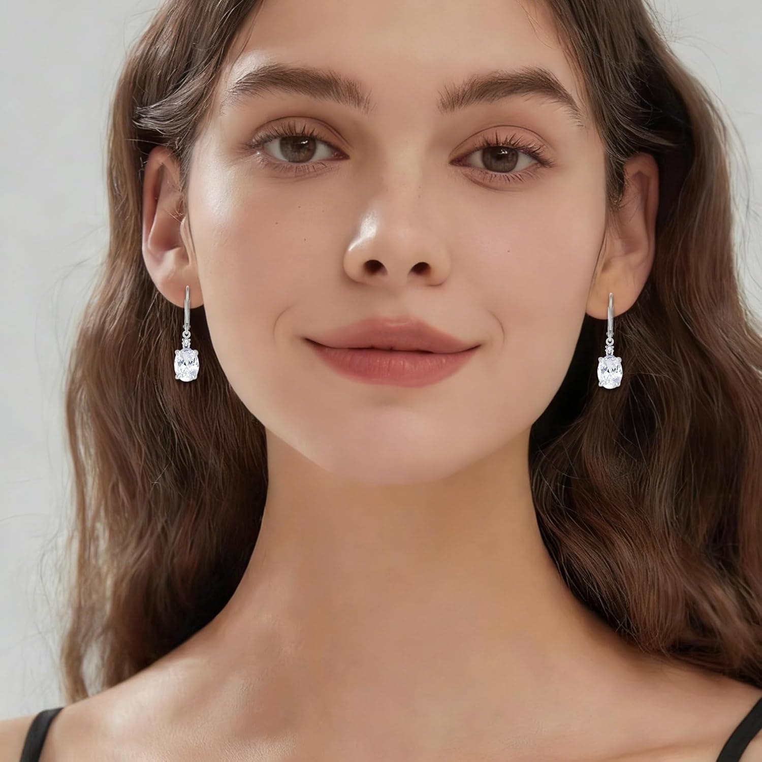 Oval Dangle Drop Earrings,925 Sterling Silver Leverback 5A Cubic Zirconia Earrings with Birthstone for Her Birthday Christamas - Image 4