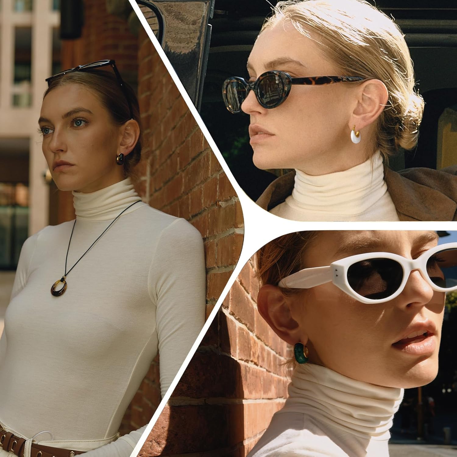 Fullpop Vintage Earrings for Women, Chunky 14K Gold Plated Resin Hoop Earrings Lightweight Hollow Drop Earrings Hypoallergenic Earrings for Women Vintage Anthropologie Jewelry Gifts for Women - Image 4