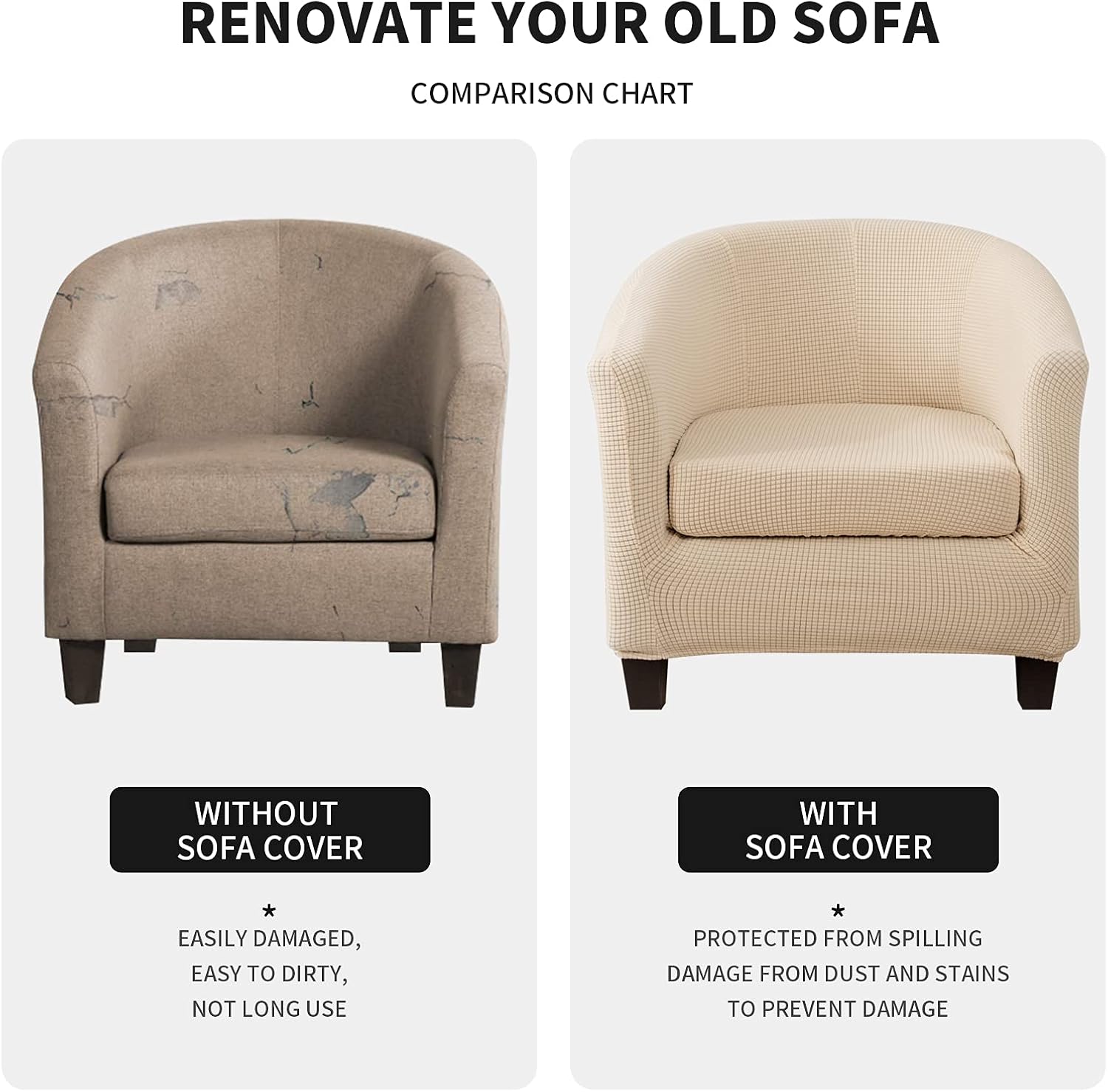 SearchI Stretch Club Chair Slipcover 2 Piece, Soft Removable Printed Tub Chair Slipcover, Non Slip Barrel Chair Slipcovers, Tub Chair Slipcover for Living Room : Home & Kitchen