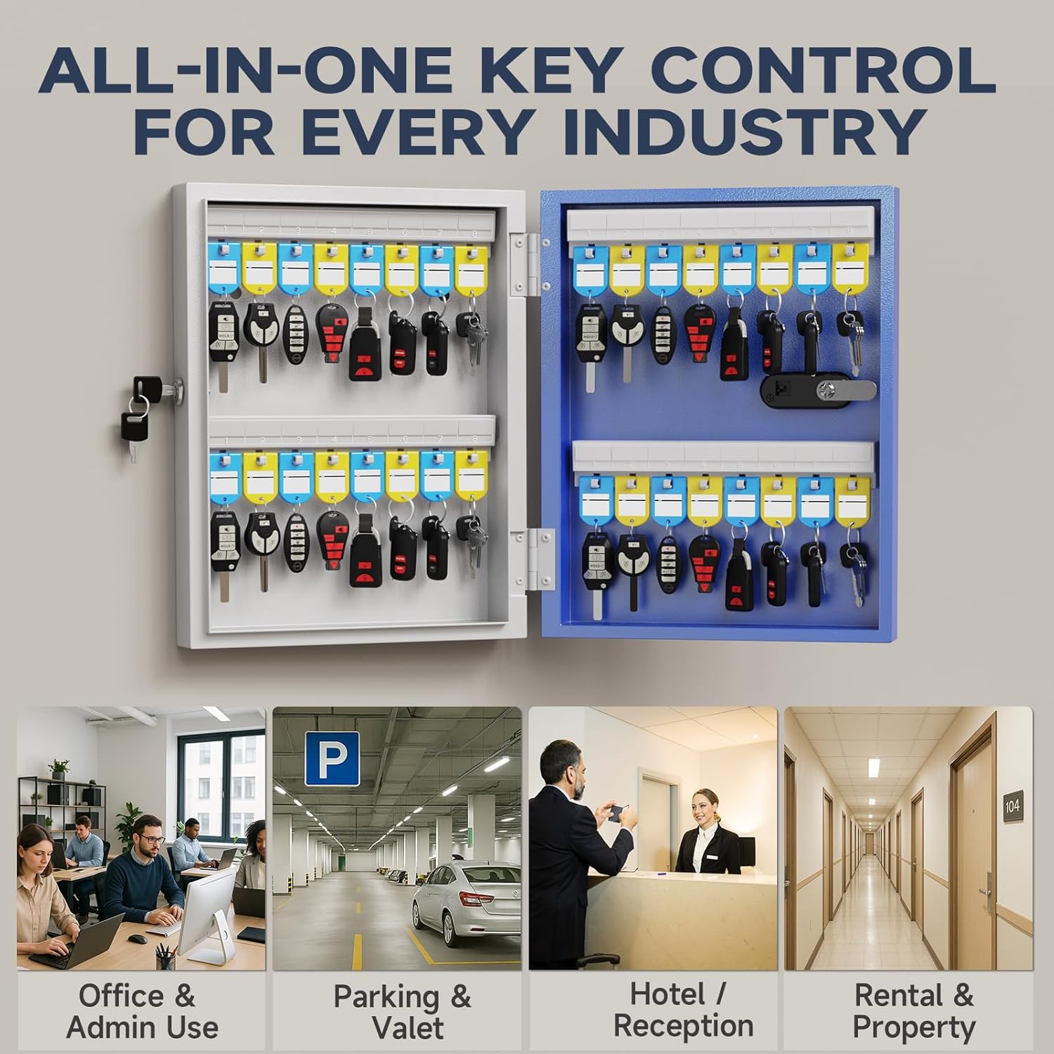 WeHere 32-Key Key Lock Box – Smart Key Cabinet Wall Mount with App, Keypad, Bluetooth & WiFi Unlock (Sold Separately), Key Organizer for Home, Access Log Tracking Key Management for School, Office