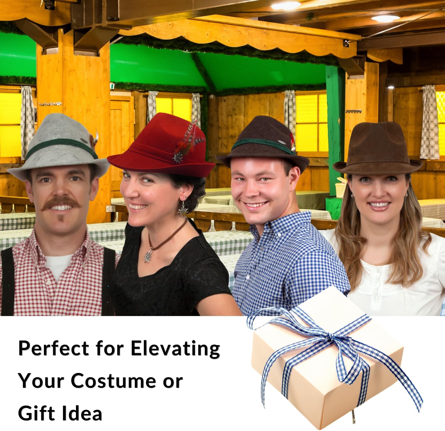 German Hat | Hunter Hat Faux Leather Fedora with Metal Edelweiss Pin & Feather - Oktoberfest Hats for Men & Women, 100% Polyester | Brown - Image 6