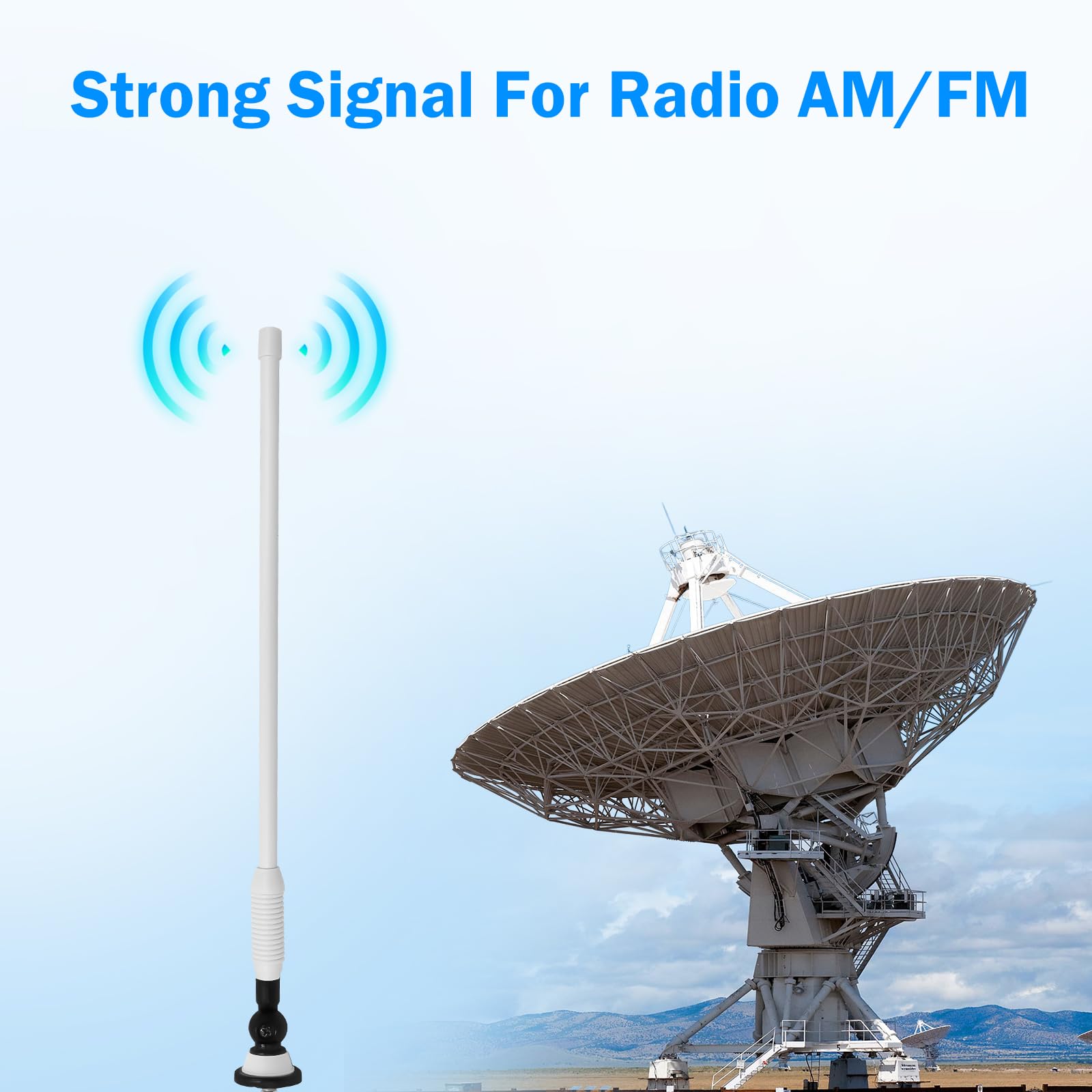 STUDIOFINIX Antena de radio marítima impermeable Dipolo flexible mástil FM AM para barco