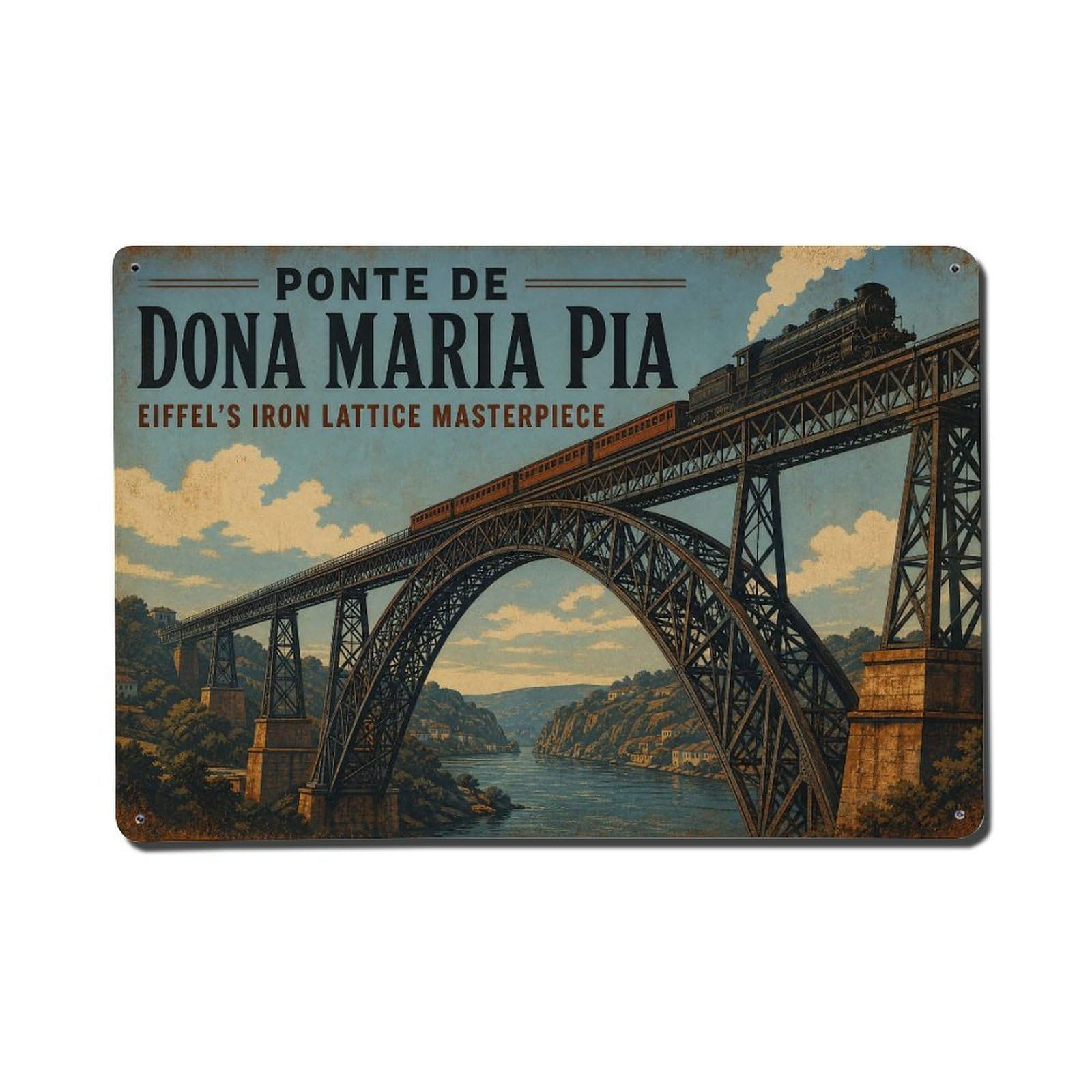 Yrnq 08X12inch Vintage Style Vintage Ponte Dona Maria Railway Bridge Portugal Metal Tin Sign