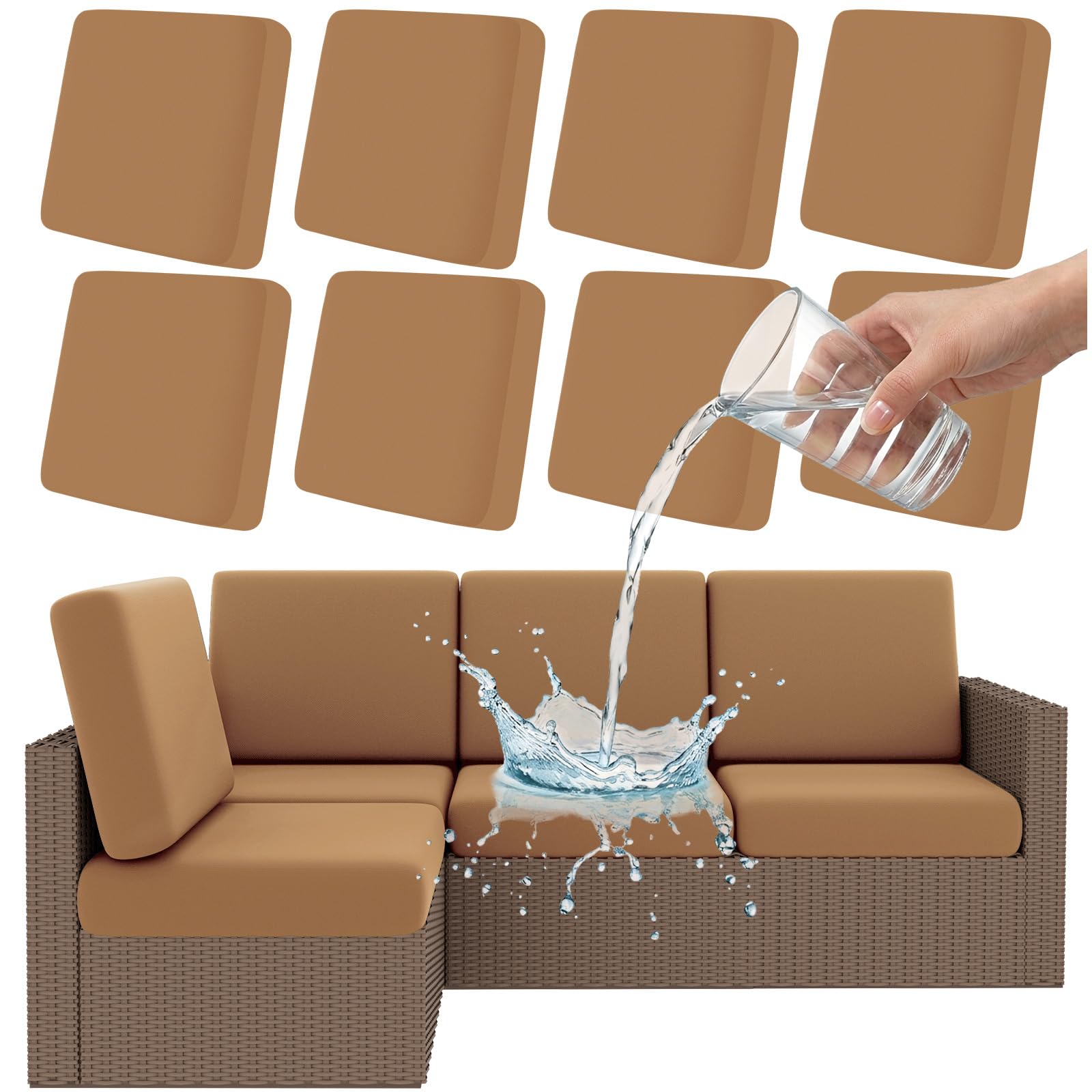 View 1 of [ONLY 3 PIECES] Smiry Waterproof Patio Cushion Covers, 8-Piece Set, Camel