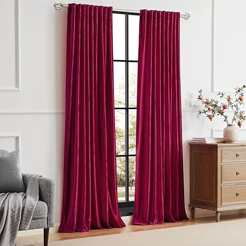Vista 196 de PRIMROSE Juego de 2 paneles opacos de cortinas de terciopelo con trabillas traseras, 72 pulgadas largo, para la sala o dormitorio, decoran ventana