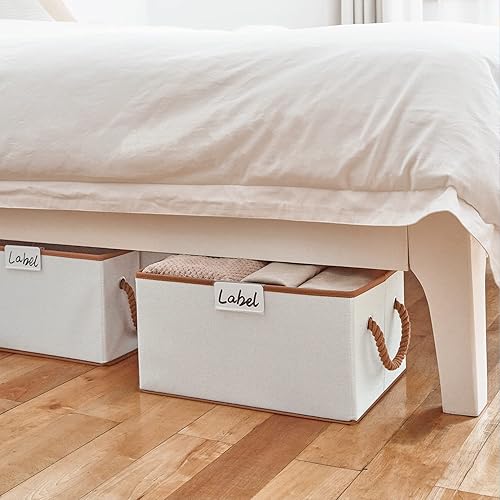 Miniatura 4 de LoforHoney Home Paquete de contenedores de almacenamiento con asas de cuerda de algodón, color beige, grandes, paquete de 2 y 4 unidades