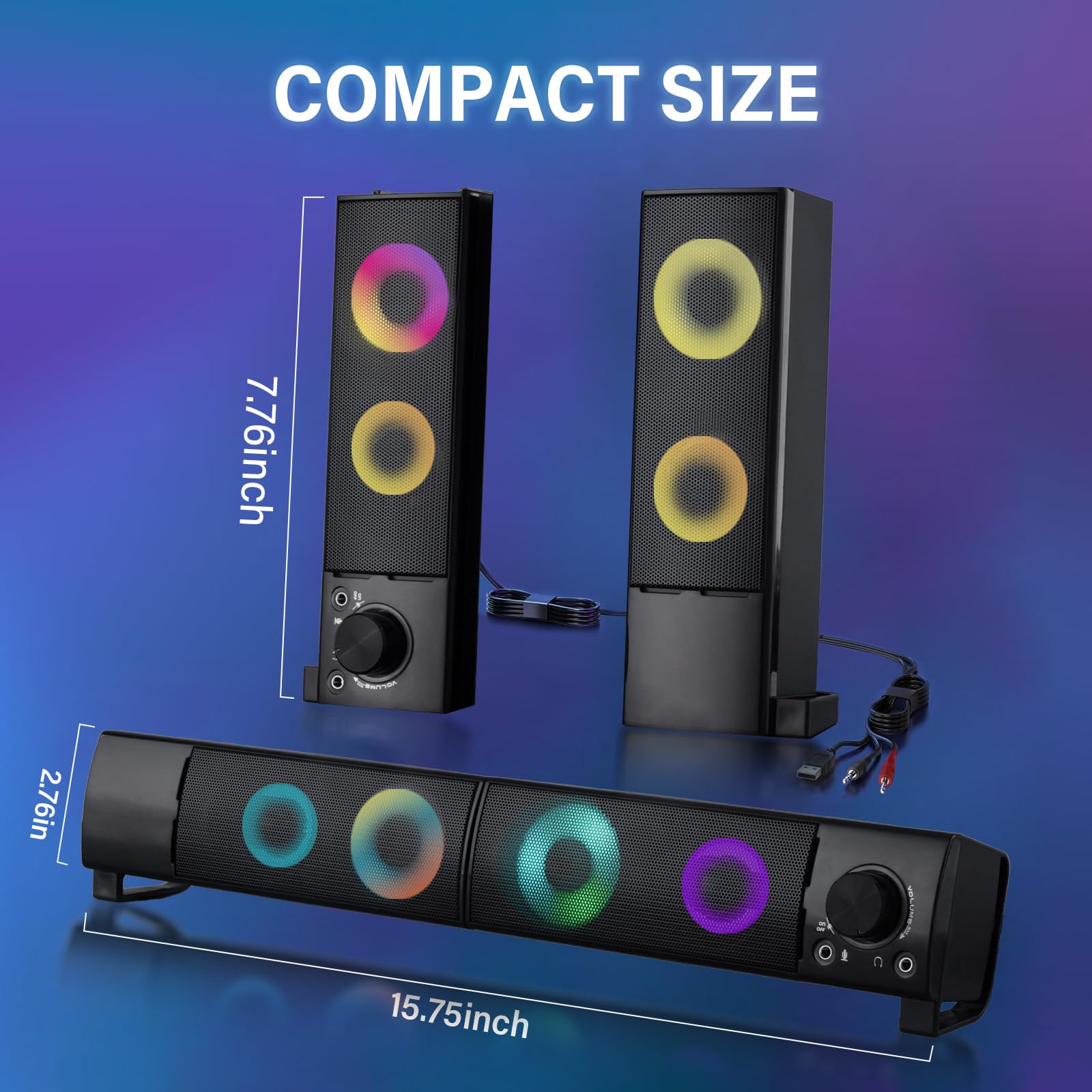 Altoparlanti per computer cablati progettati per dispositivi desktop USB Plug-and-Play suono chiaro con illuminazione RGB Caratteristiche manopola del volume Altoparlanti da gioco ideali per
