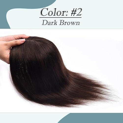 Miniatura 7 de Toppers para el cabello para mujeres con cabello delgado, base de seda real con flequillo, toppers para mujer, con clip en el cabello para mujer,