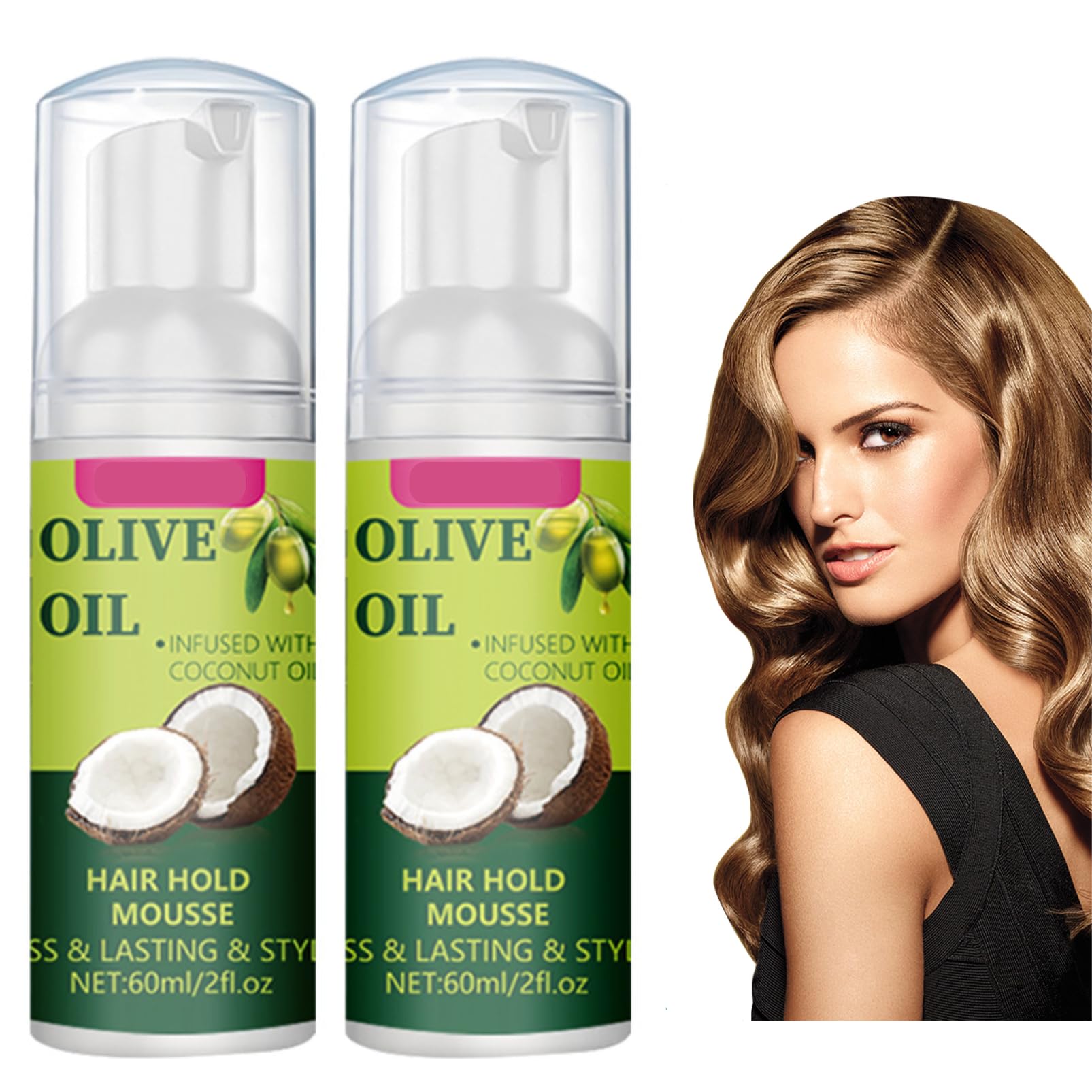 Olive Oil Hair Styling Mousse 2PCS Coconut Infused Wrap/Set Foam for Curl Definition,Long-Lasting Hold