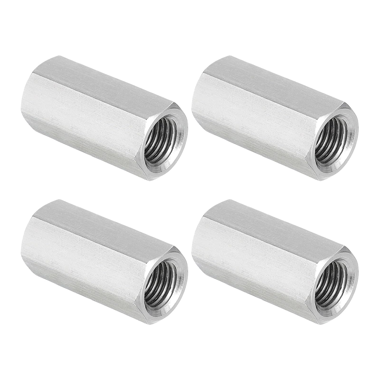 PATIKIL M10 x 1.25-Pitch 304 Stainless Steel Hex Coupling Nuts, 4Pcs 30mm / 1.2" Length Fully Threaded Rod Coupling Nut Studding Connector Fasteners, Silver Tone