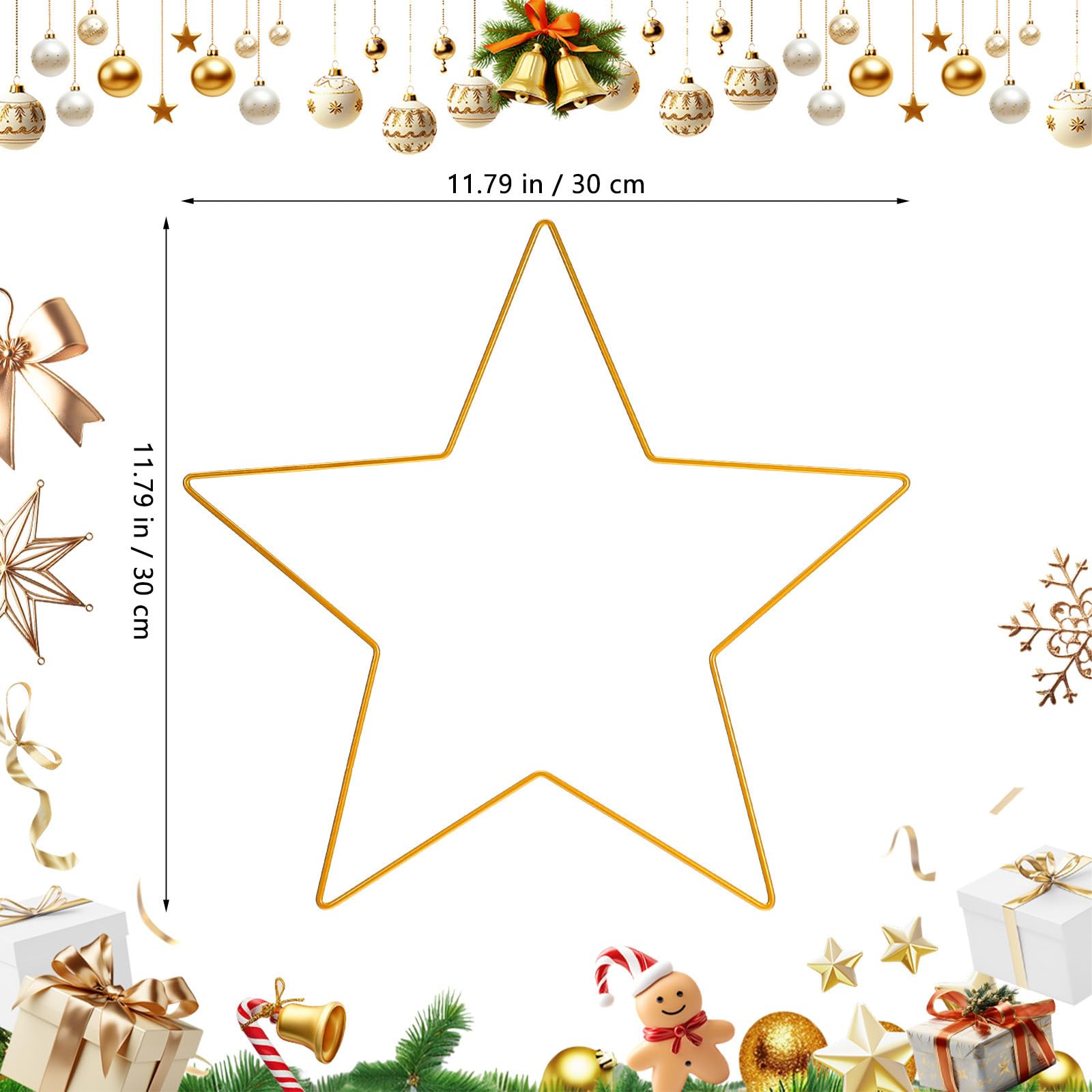Adorno de Pared en Forma de Figura de Cinco Puntas de Hierro Dorado para Decoración Navideña, Seguro y Libre de Óxido, Adecuado para Oficinas y Adornos de Árbol de Navidad