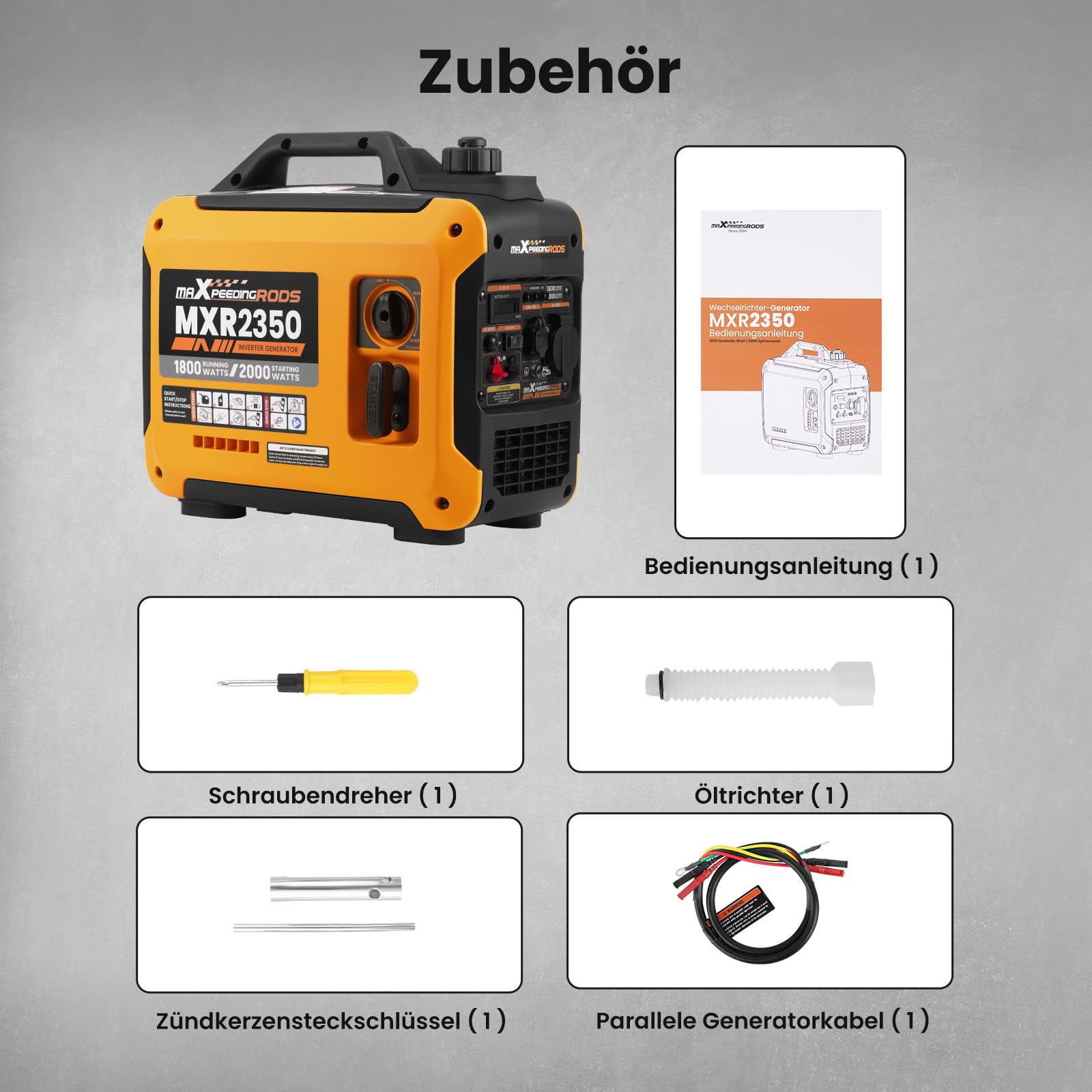 maXpeedingrods Inverter Stromerzeuger 2000W Stromgenerator Benzin 4 Takt mit USB und 230V Steckdosen, Digitalanzeige, kompakt und leicht für Camping, Outdoor Reise, Wohnmobil