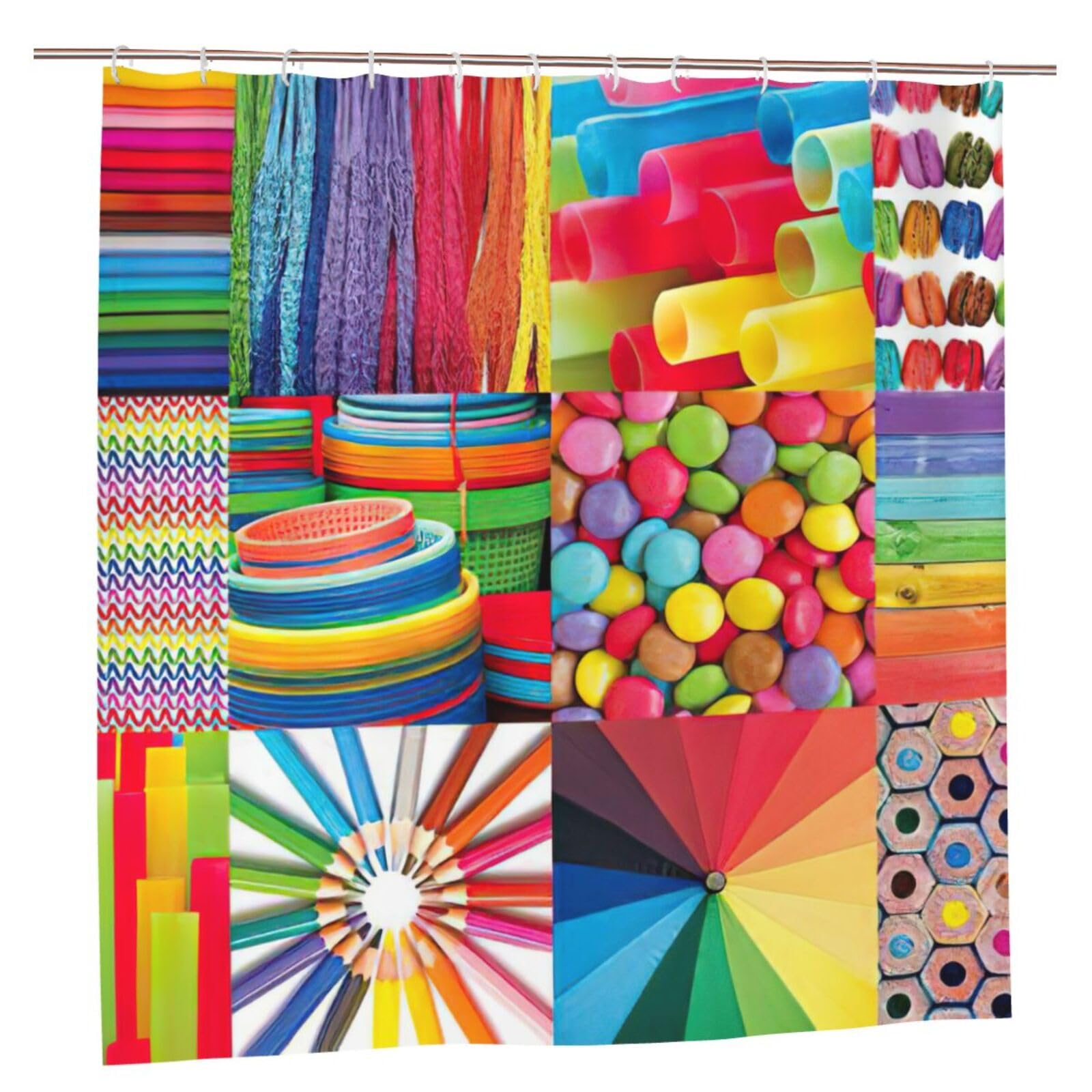 Rideau de douche collage coloré pour égayer votre rituel bien-être matinal