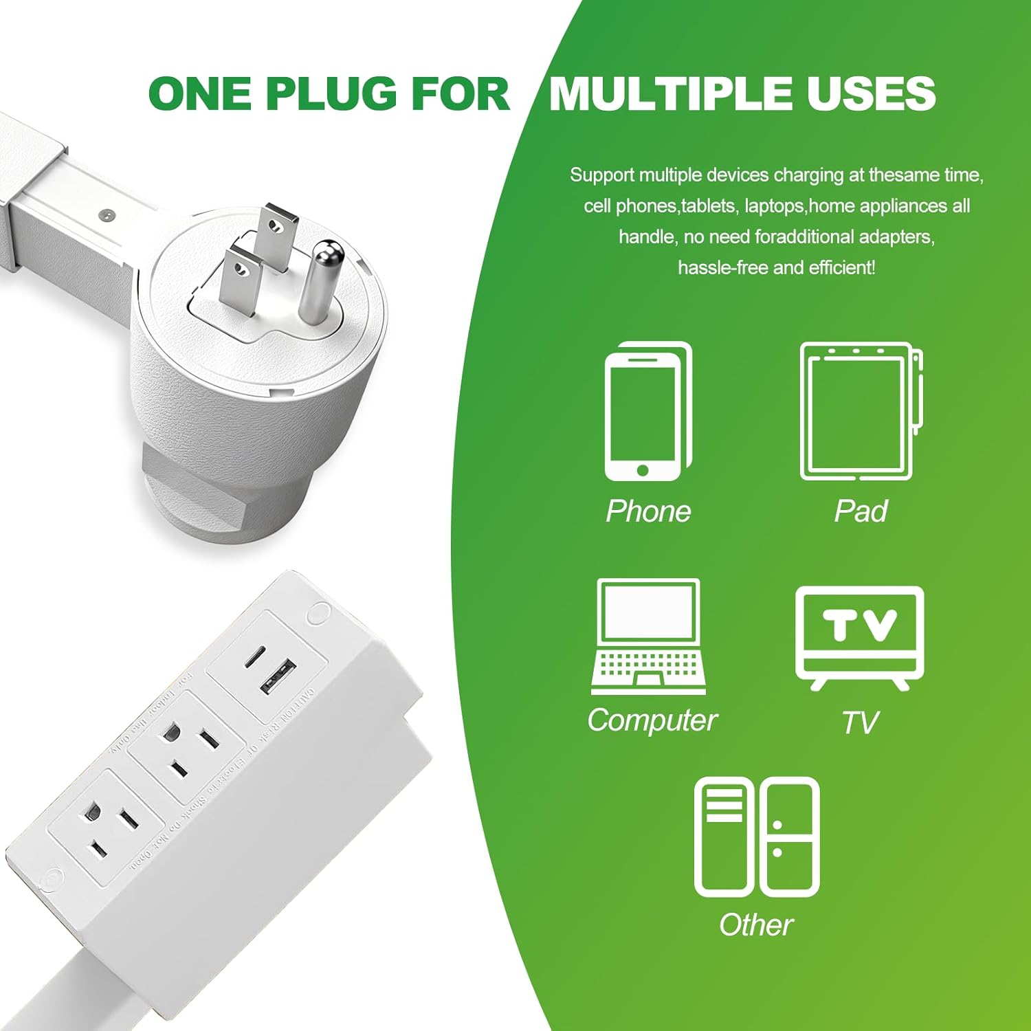 Rotates 180° Electrical Outlet Extender with 2 AC 1 USB-A 1 Type-C,Extends 17"-27" Power Outlet Extender Stick Access Hard-to-Reach for Bedroom Office Behind Couches Nightstands Desks Sofa