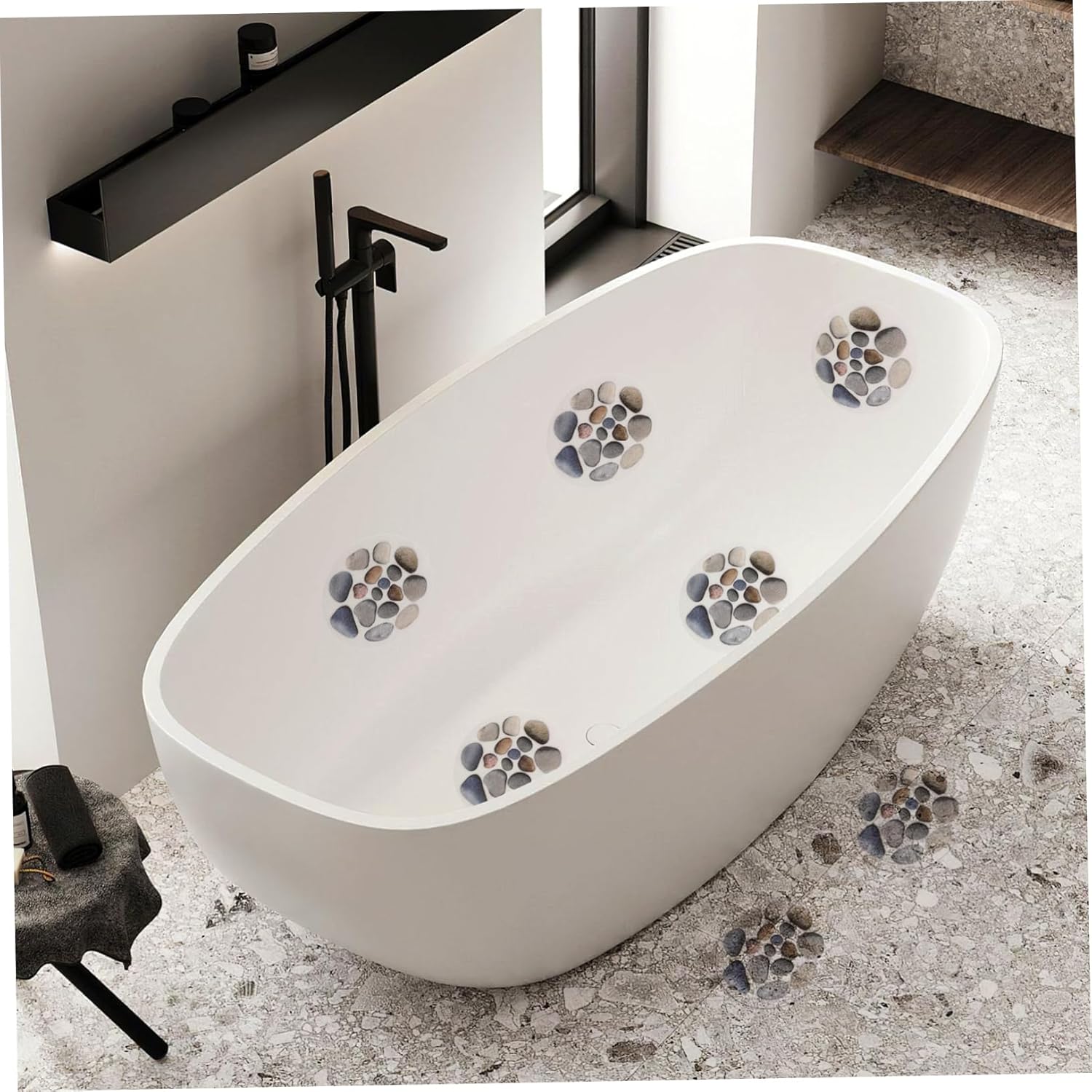 8pcs Slip Stickers for Bathtubs Diameter Stone Pattern Decals Self-Adhesive Safety for Bathroom Kitchen Pool and More Includes Scraper