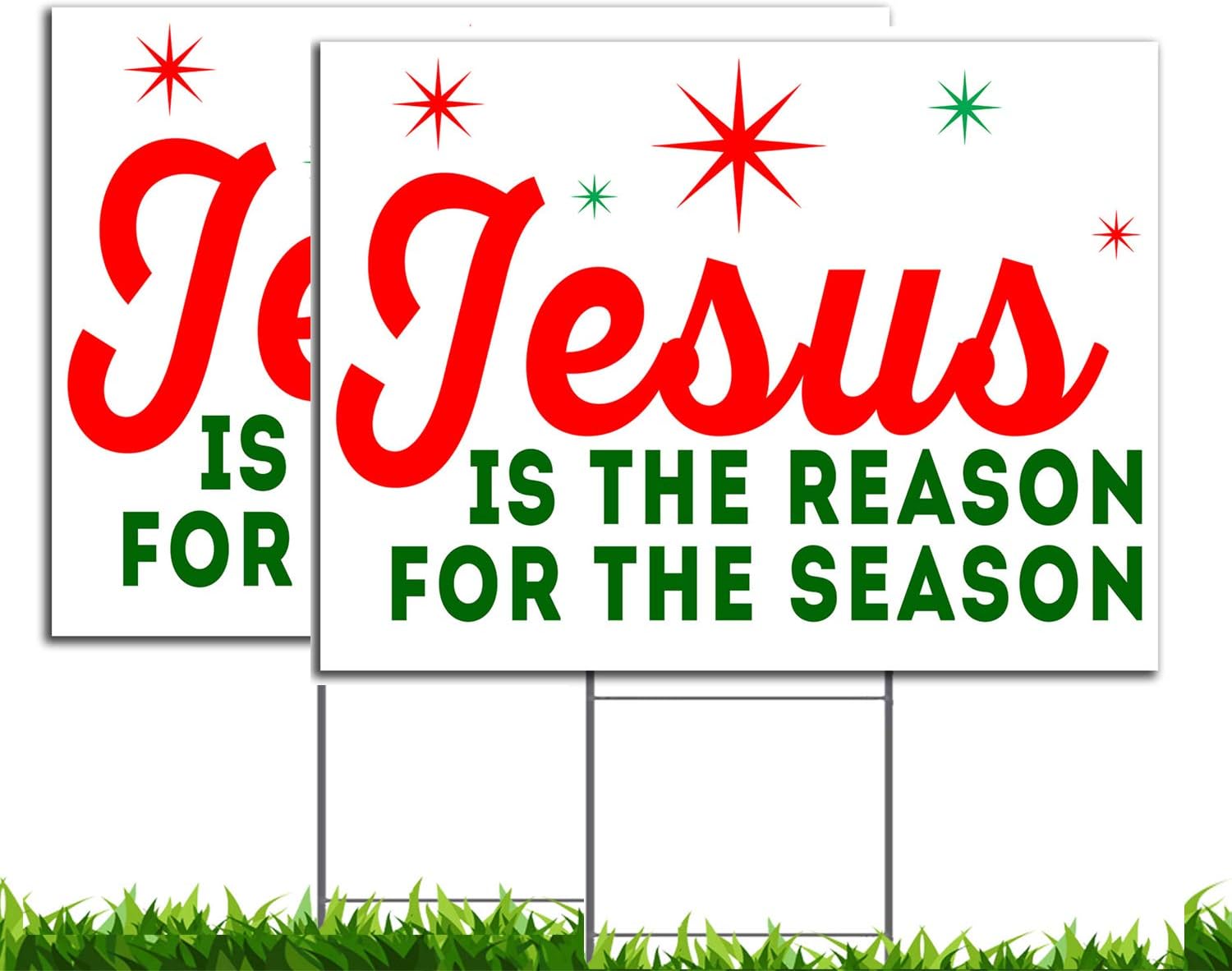 VIBE INK Jesus is The Reason for The Season Christmas Holiday Yard Sign, 24x18, Double-Sided, Large, Corrugated Plastic, Waterproof, Metal Stand Included - Made in The USA! (2)