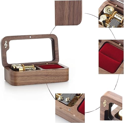 Miniatura 3 de Caja de música de cuerda de madera, caja musical vintage para el día de San Valentín, boda, aniversario de Navidad (nogal creativo melodía no puedo