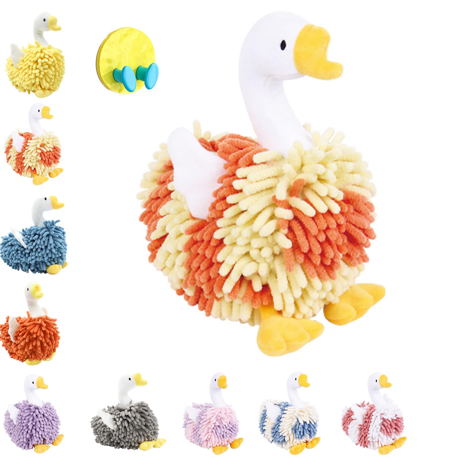 LLELEMAMO Duck Shaped Hand Towel, Swan Shape Fuzzy Ball Hand Towel, Cartoon Swan Chenille Hand Towel Microfiber Hand Towels for Bathroom, with Hanging Loop for Bath, Washstand (A)
