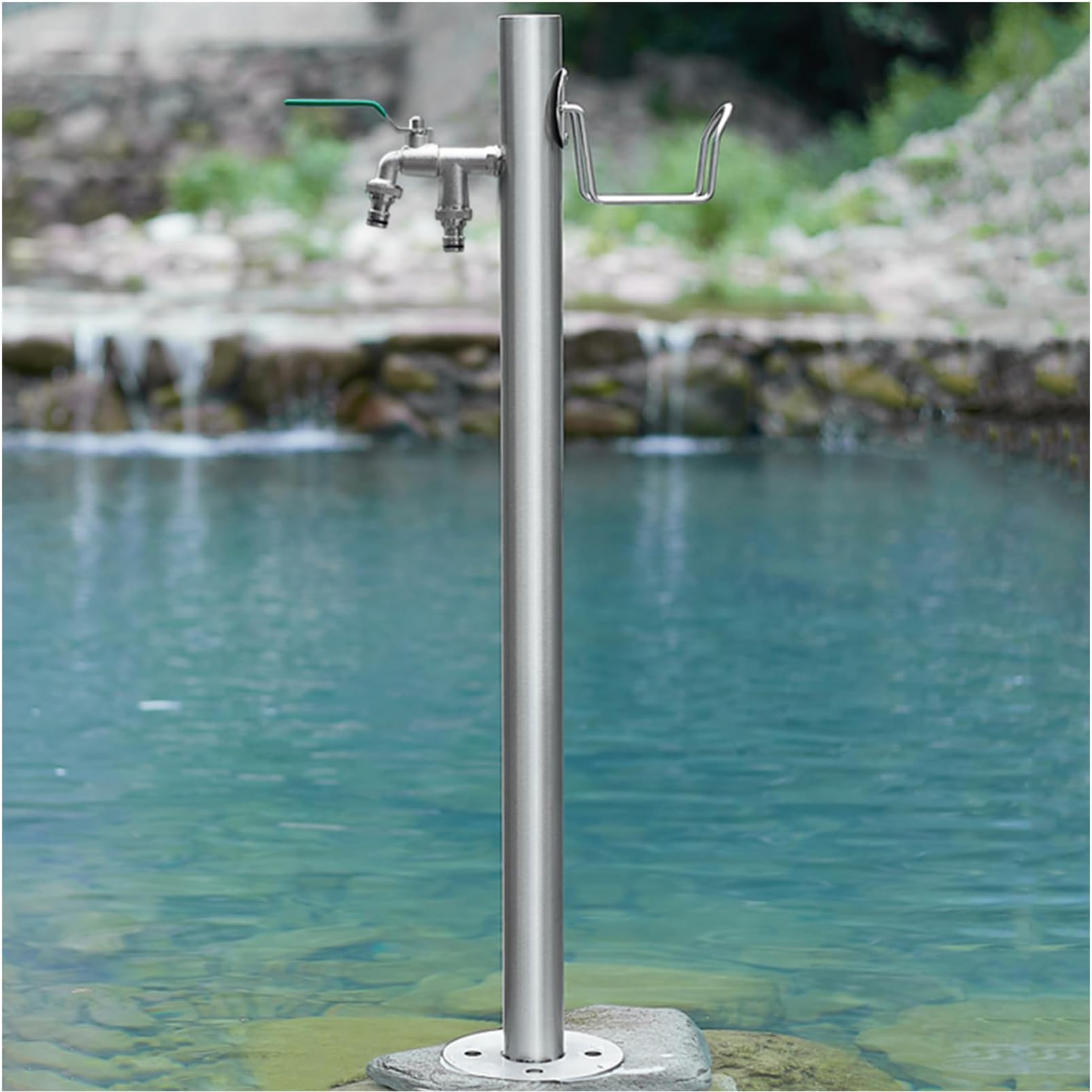 WOTZOV Garden Water Column Stainless Steel, Freestanding Hose Stand Freeze Proof Outside, Water Column Freestanding Fountain With Hose Hanger Stand, Floor Mounted Tap，B 13CM×86CM