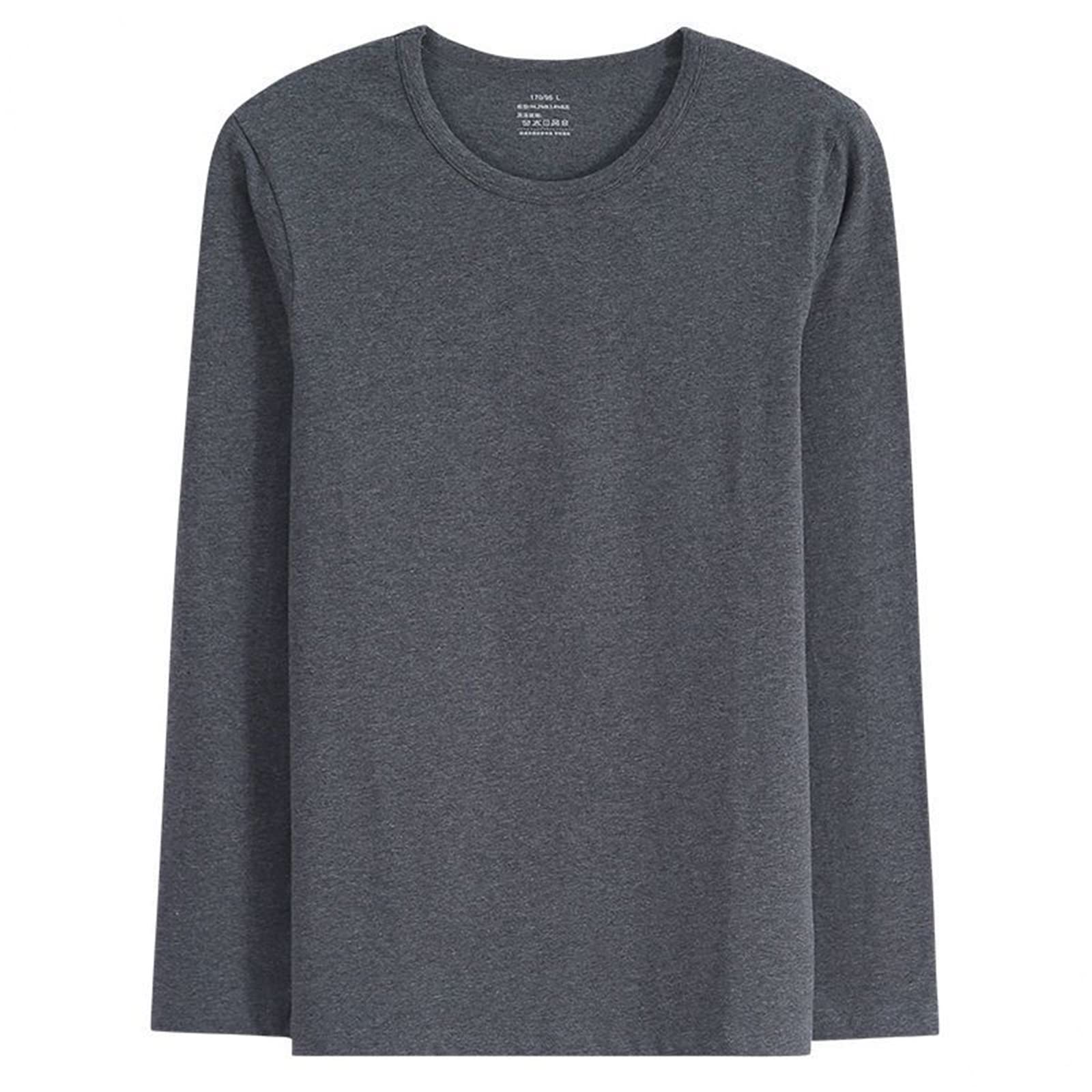 Dsnyu Insulated Underwear Mens Tops, Cotton Round Neck Thermal Wear Top, Grey Long Sleeve Top L