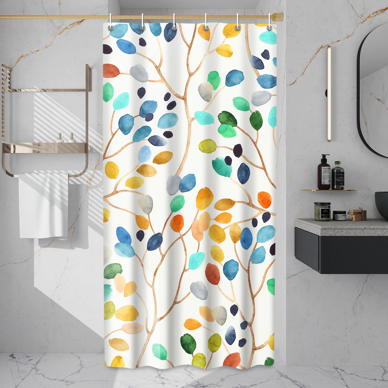 LXBNI Narrow Boho Floral Shower Curtain, Colorful Botanical Flower Leaf Bohemian Waterproof Shower Curtain with Hooks, Bathroom Decor Washable Polyester Curtain 36x72 Inches, Colorful — image 1