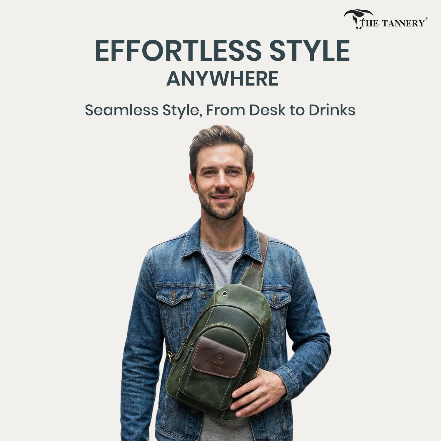 The Tannery Handmade Buffalo Leather Multipurpose Travel Hiking Crossbody Chest Backpack with Adjustable Shoulder Strap - Large - Image 6