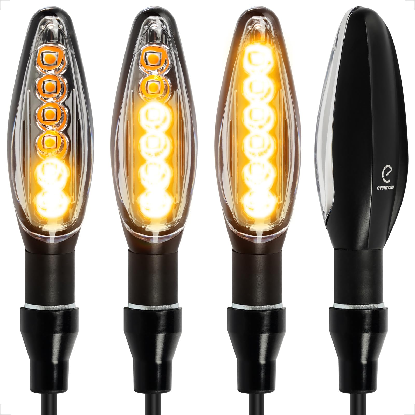 evermotor Moto Intermitentes Homologados, E32 12V 4 piezas, Universal LED motocicleta con efecto de funcionamiento señales de giro carcasa de aluminio Quad ATV, IP67 impermeable