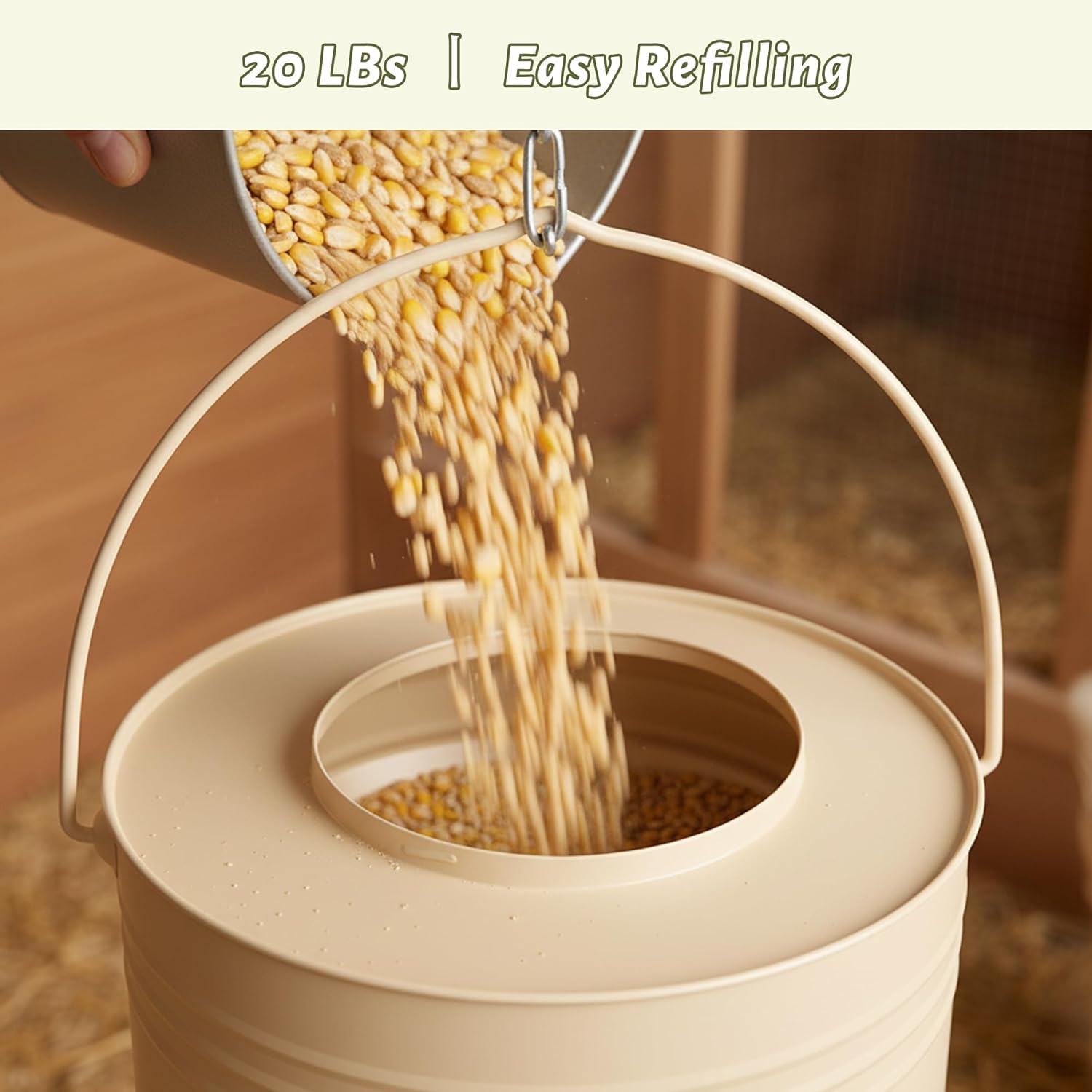 KOL Hanging Chicken Feeder – 20lbs Metal Chicken Feeder No Waste, Adjustable Poultry Feeder with 12 Ports, No Installation & Universal Height Design (Jade White)