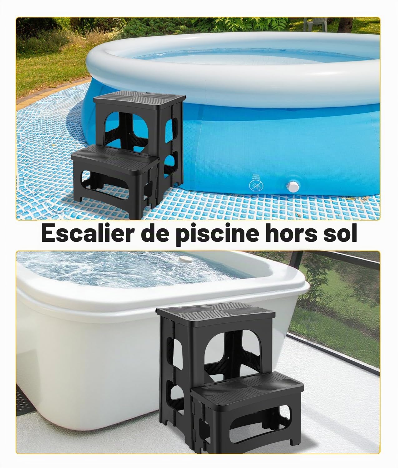 Tabouret pliable à 2 marches pour adultes, repose-pieds pliable antidérapant pour enfants et tout-petits, tabouret de chevet portable, peut supporter jusqu'à 136 kg, escabeau léger et pliable pour