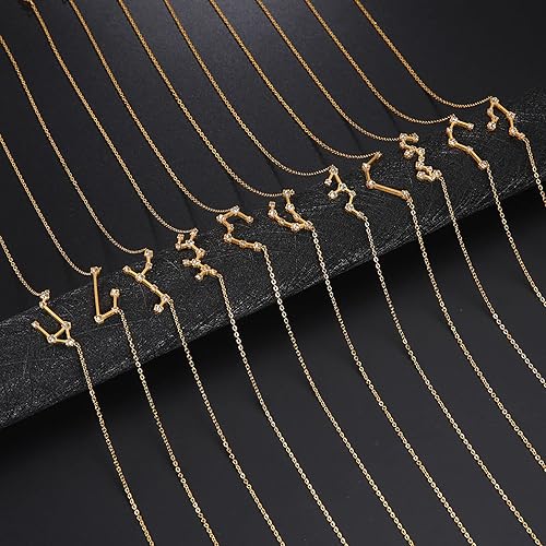 Miniatura 5 de Juego de 2 collares del zodiaco Collar con colgante de 12 constelaciones, collar con signo del zodiaco para mujer, cumpleaños y astrología