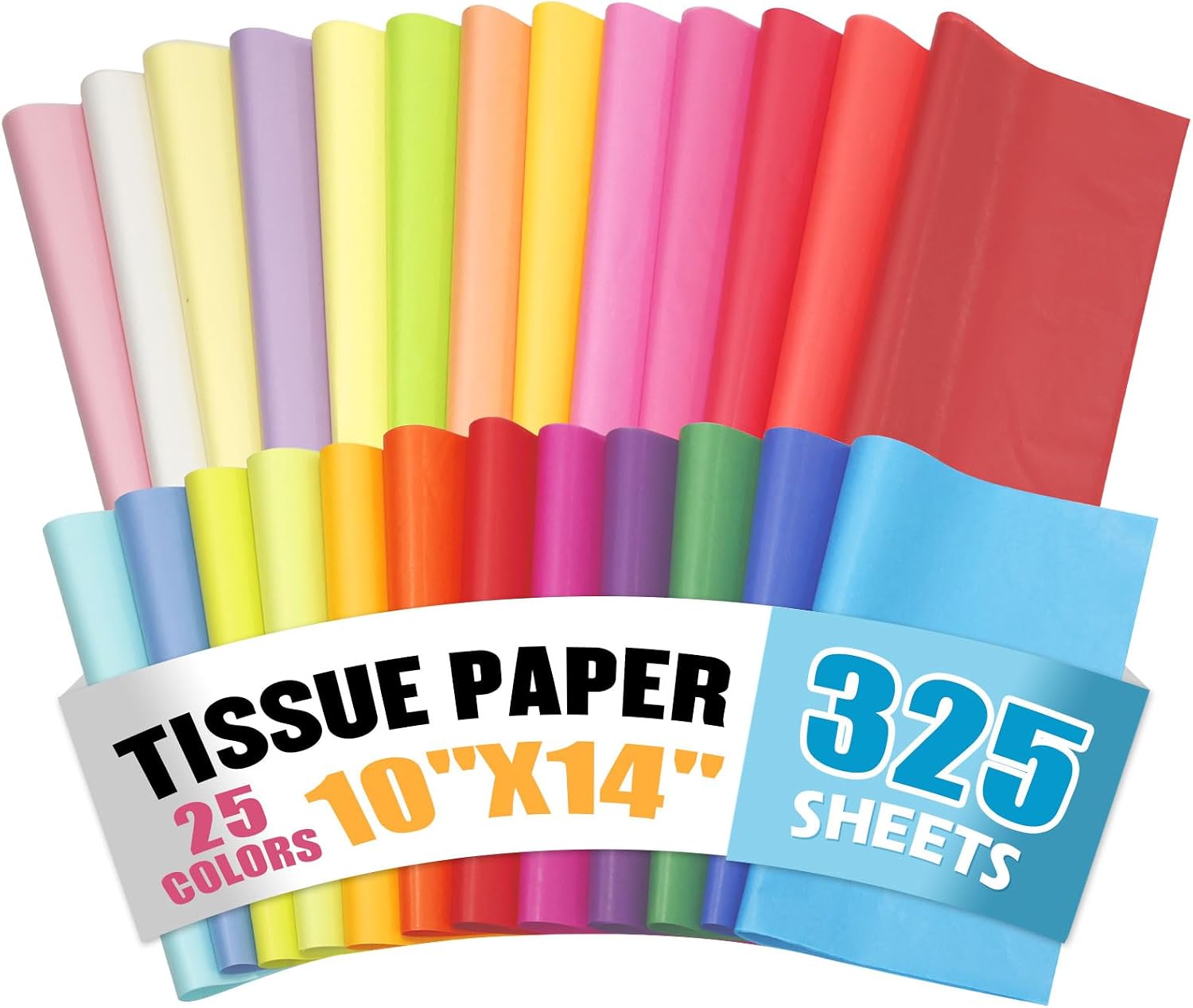 325 Sheets Tissue Paper Bulk, 25 Assorted Colors 10" x 14" Colored Tissue Paper for Gift Bags, Gift Wrapping, Packaging, Crafts, DIY Projects, Birthday Party, Wedding and Holiday Decorations