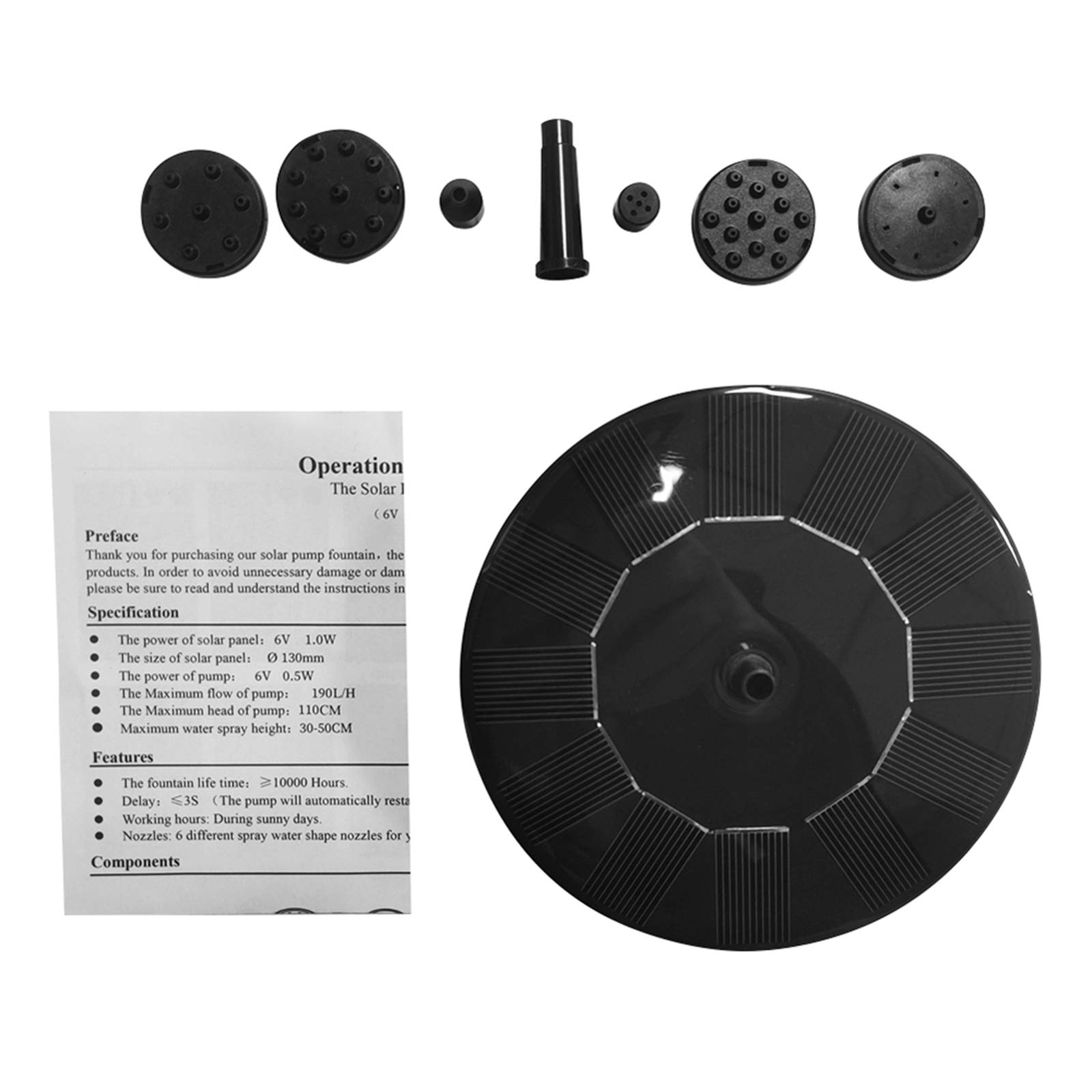 Solar Powered Fountain Pump with 6 Nozzle Kit for Outdoor Small Pond Swimming Pool Garden