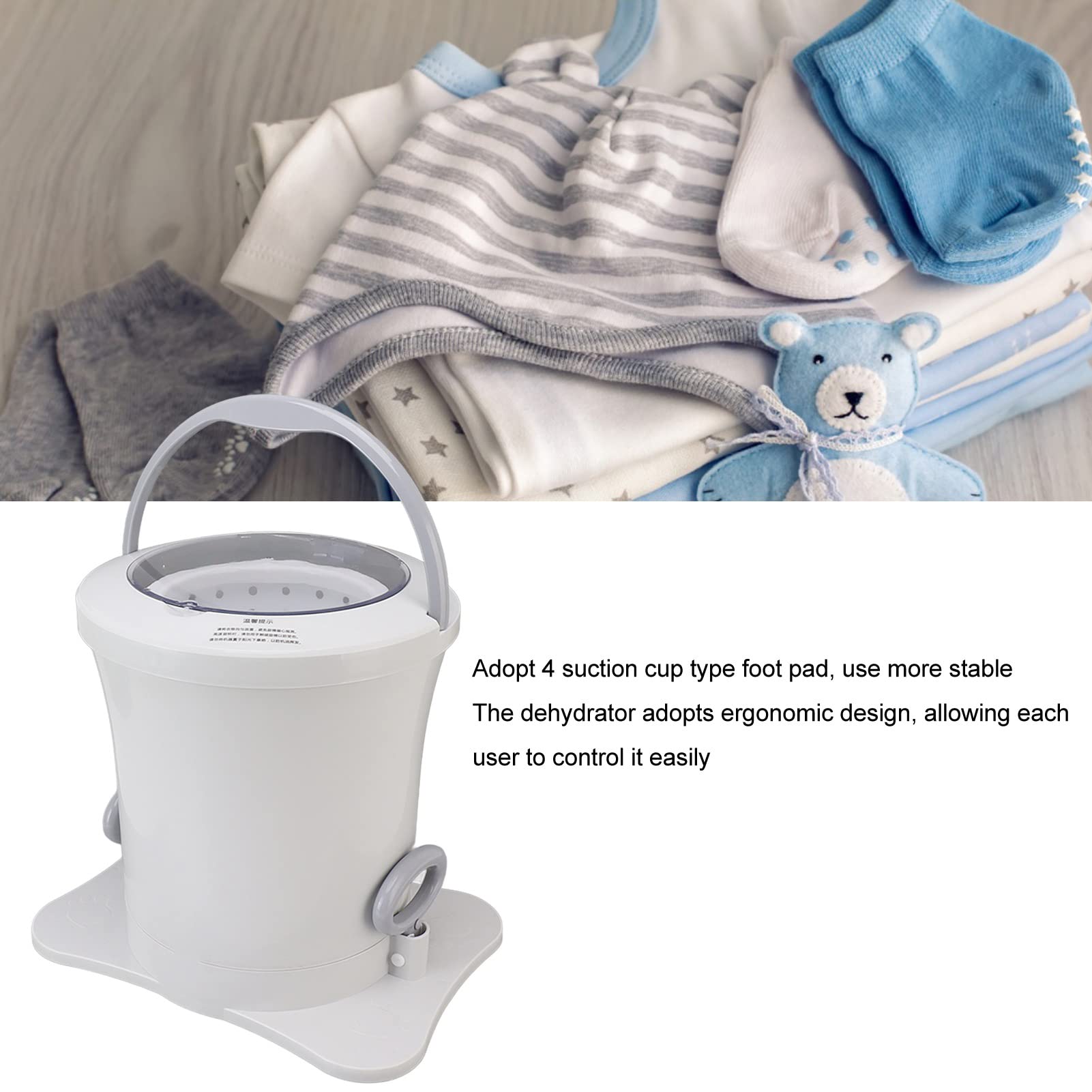 Focket Kompakter Wäschetrockner, 2500 U/min, Nicht Elektrisch, Manueller Wäschetrockner mit Abnehmbarem Korb, Wäschetrockner, Tragbarer Wäschetrockner für Camping, Wohnungen, Wohnmobil (Weiss)