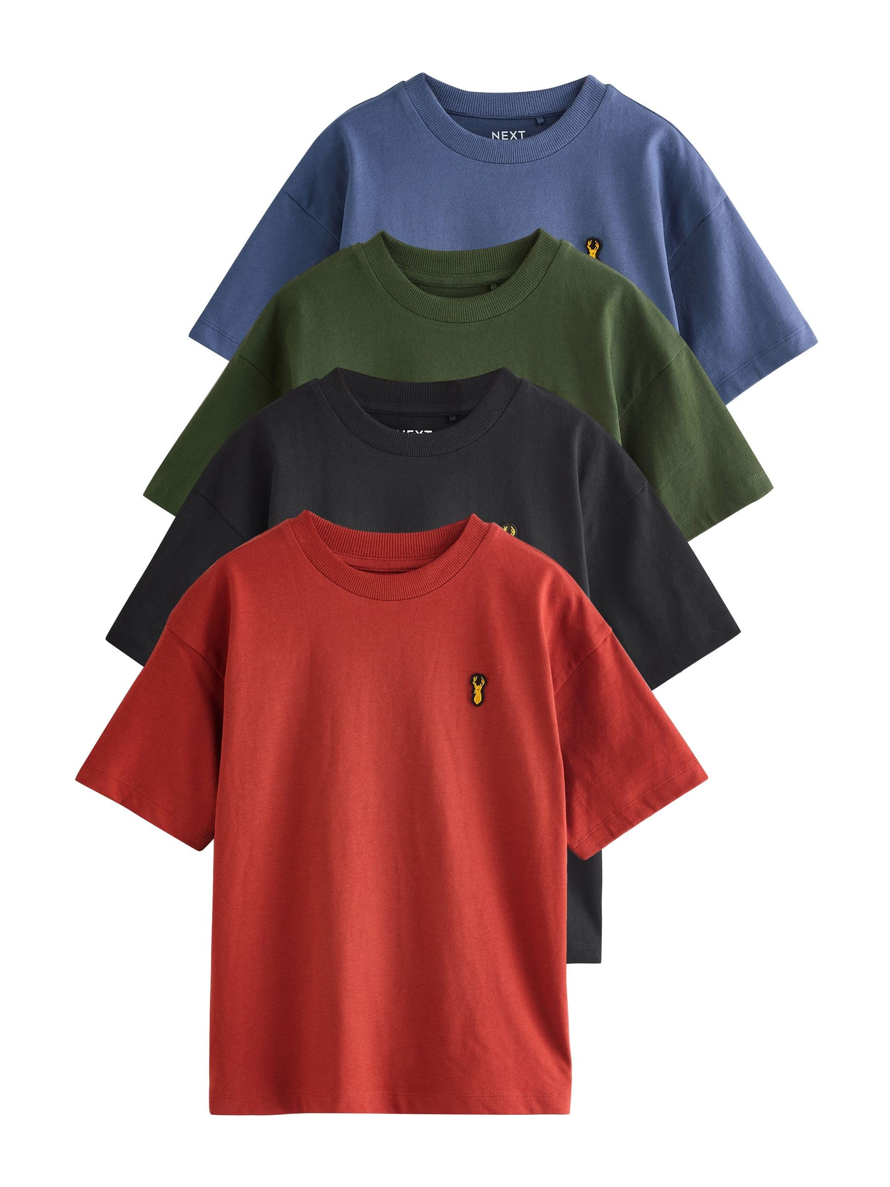 NEXT Jungen T-Shirts mit Hirsch-Stickerei, 4er-Pack