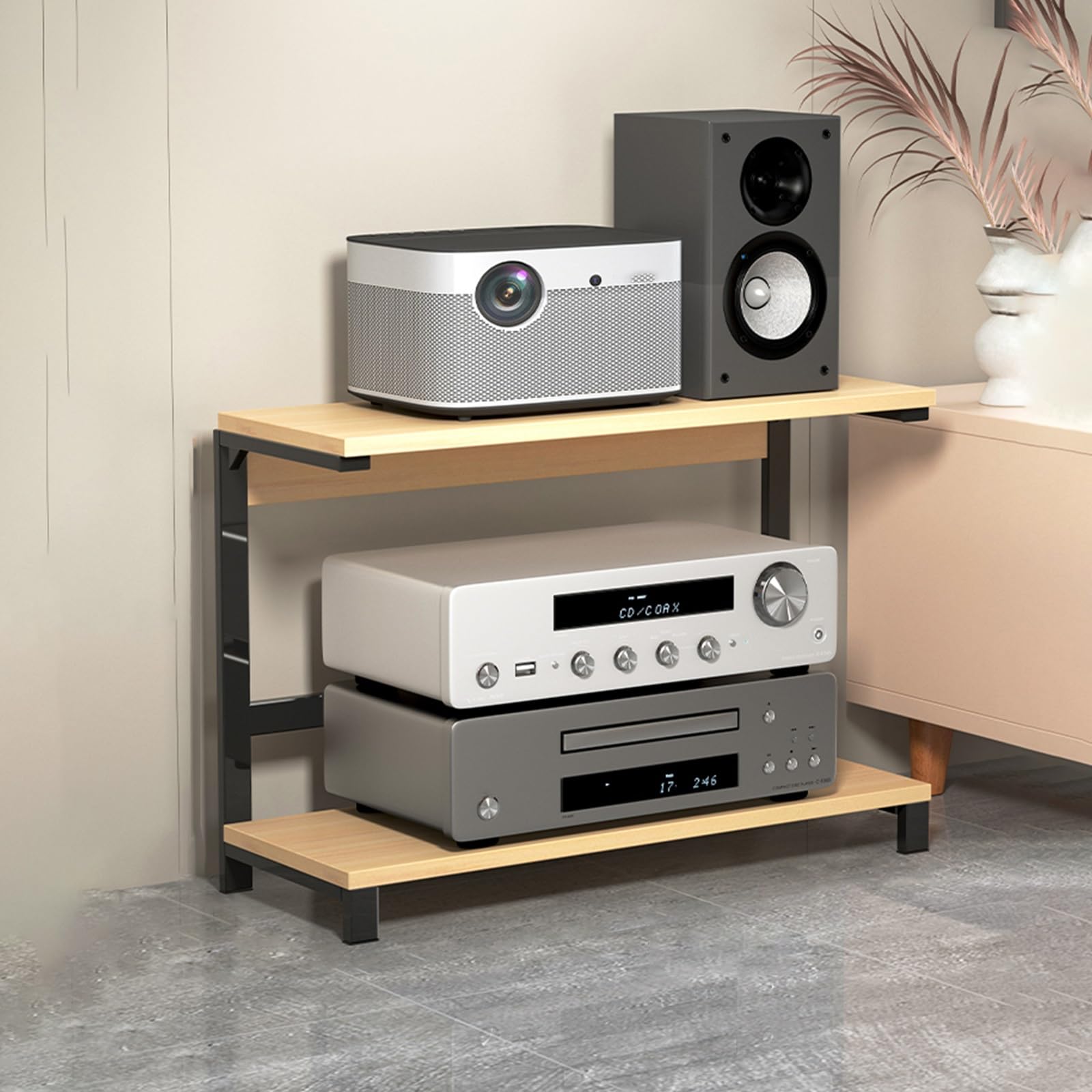 Estantería/Mueble esquinero metálico para componentes de audio, ideal para la mesita de noche o la oficina. Soportes y estantes para equipos de música/muebles AV, soporte para medios audiovisuales c